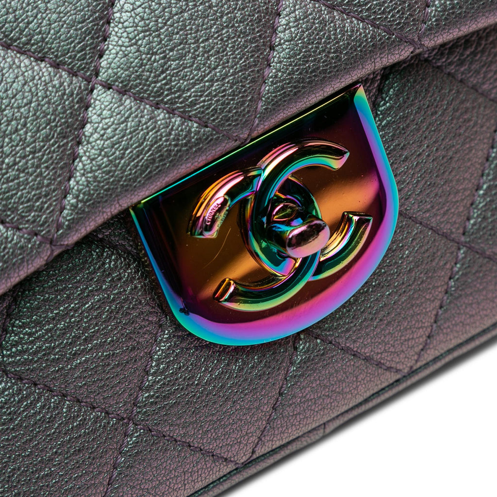 Chanel Small Iridescent Goatskin Rainbow Hardware Double Carry Waist Chain Flap