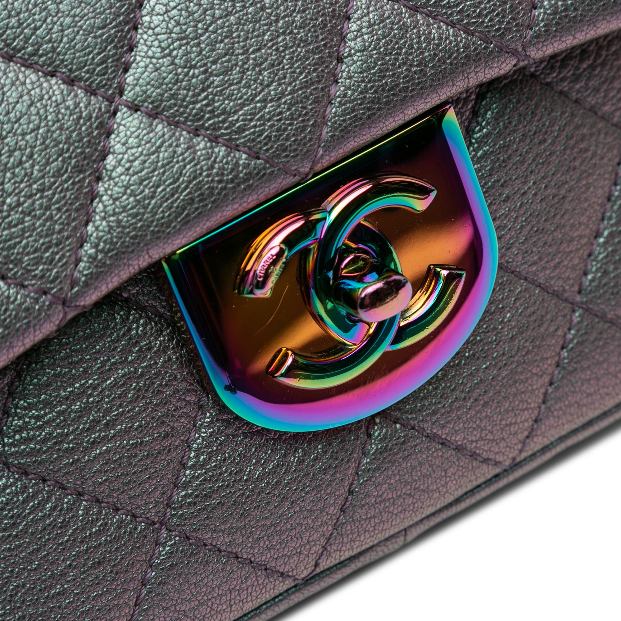 Chanel Small Iridescent Goatskin Rainbow Hardware Double Carry Waist Chain Flap