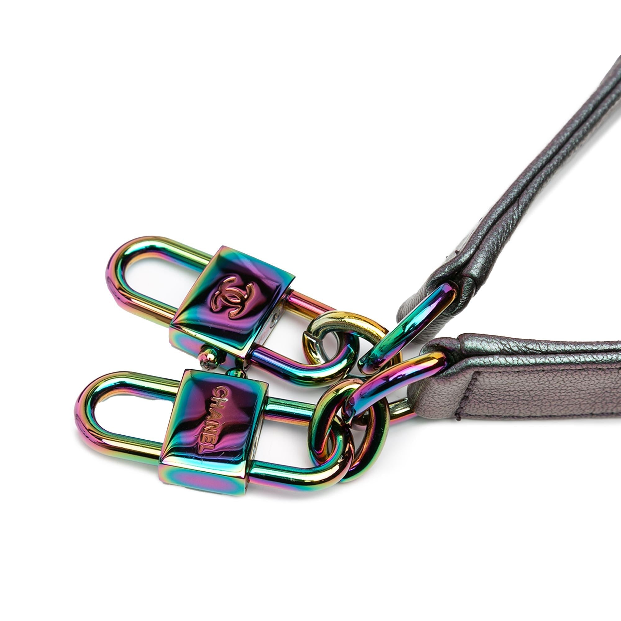 Chanel Small Iridescent Goatskin Rainbow Hardware Double Carry Waist Chain Flap