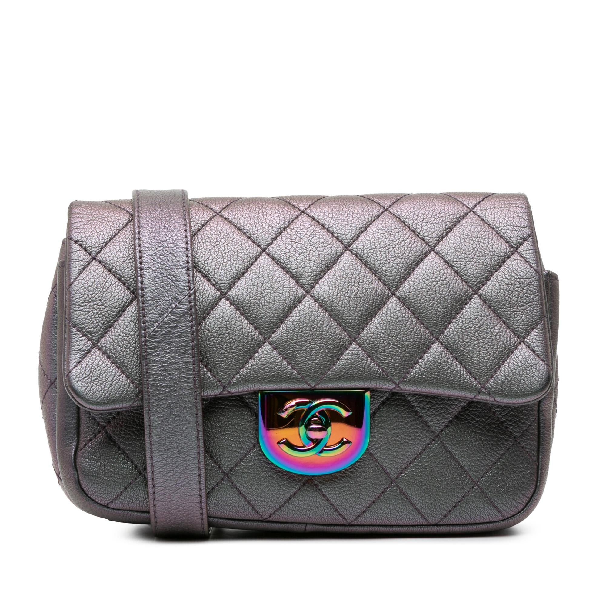 Chanel Small Iridescent Goatskin Rainbow Hardware Double Carry Waist Chain Flap