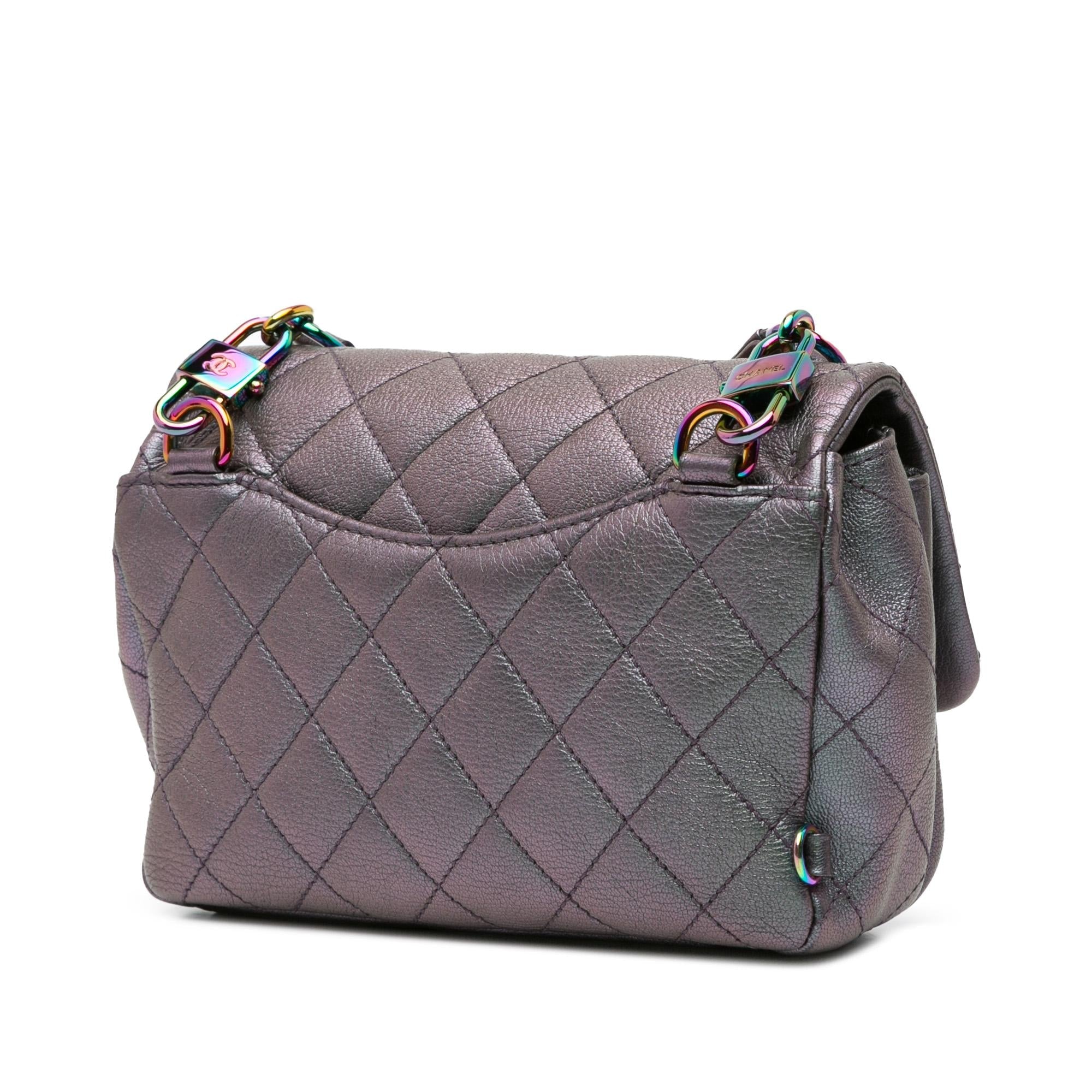 Chanel Small Iridescent Goatskin Rainbow Hardware Double Carry Waist Chain Flap