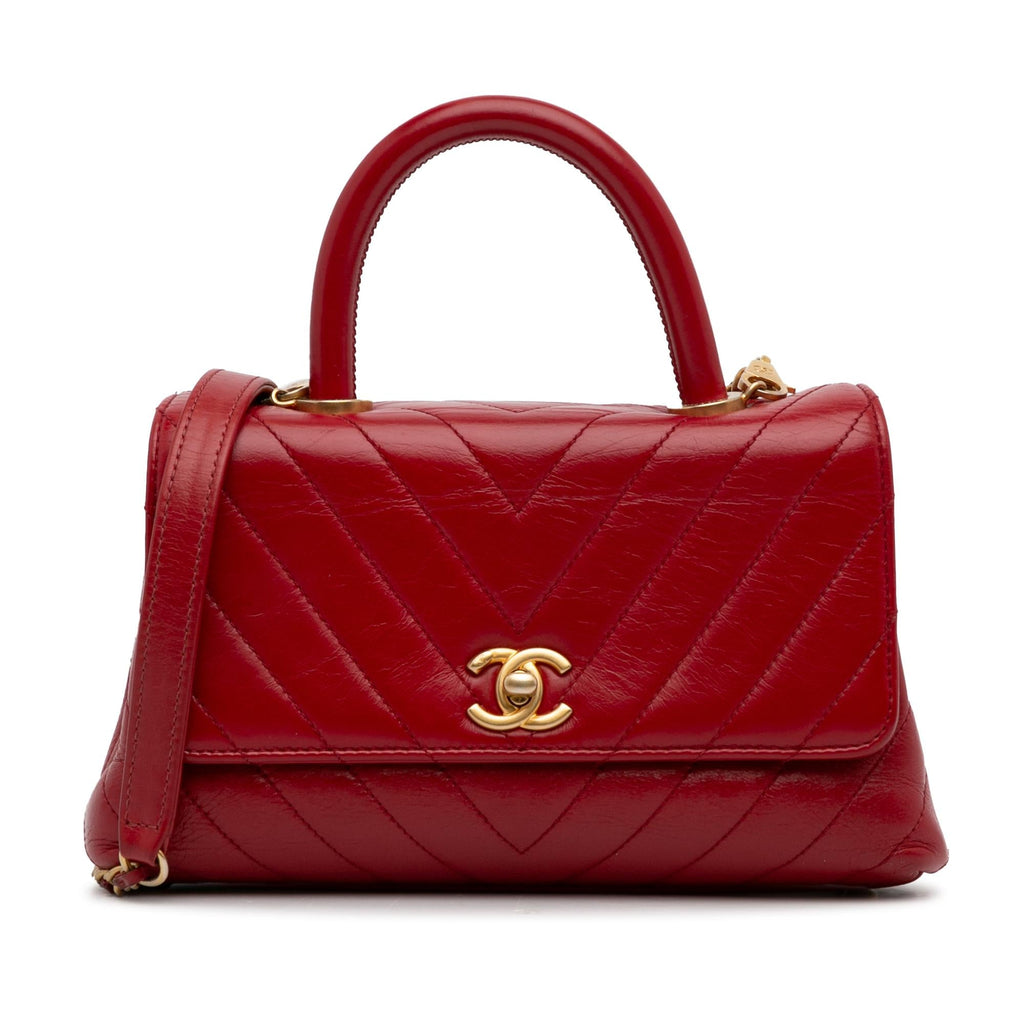 Chanel Small Lambskin Chevron Coco Top Handle Bag