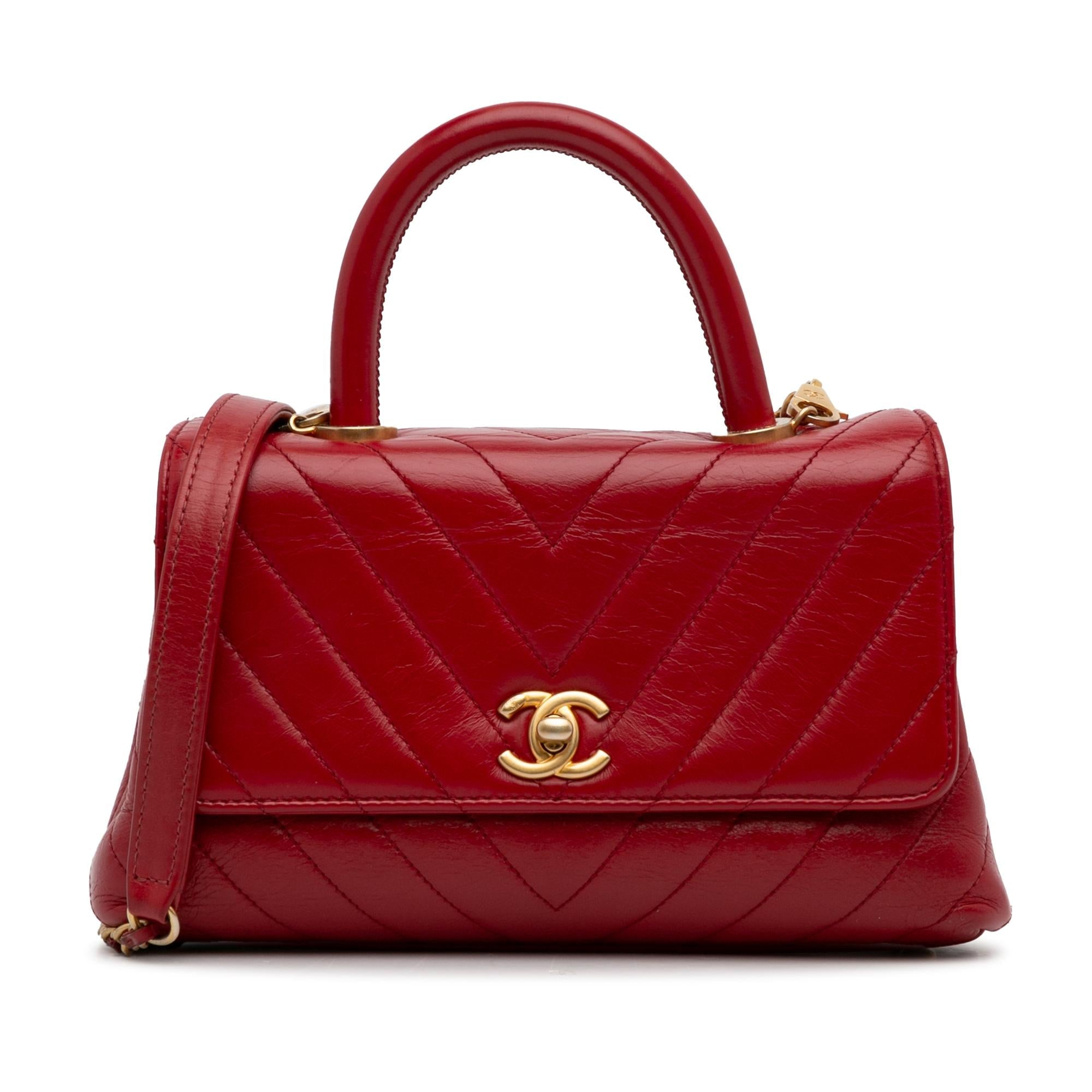 Chanel Small Lambskin Chevron Coco Top Handle Bag