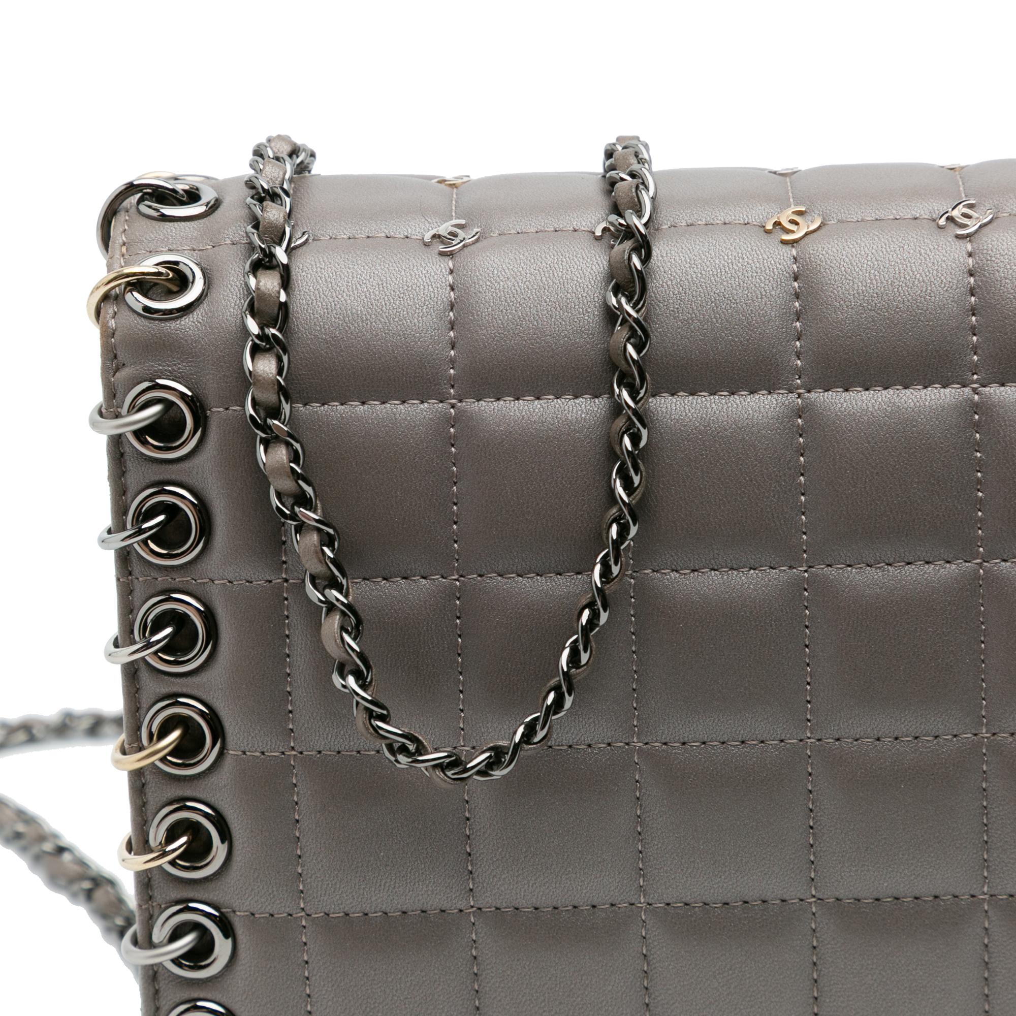 Chanel Small Lambskin Chocolate Bar CC Piercing Studded Chain Flap