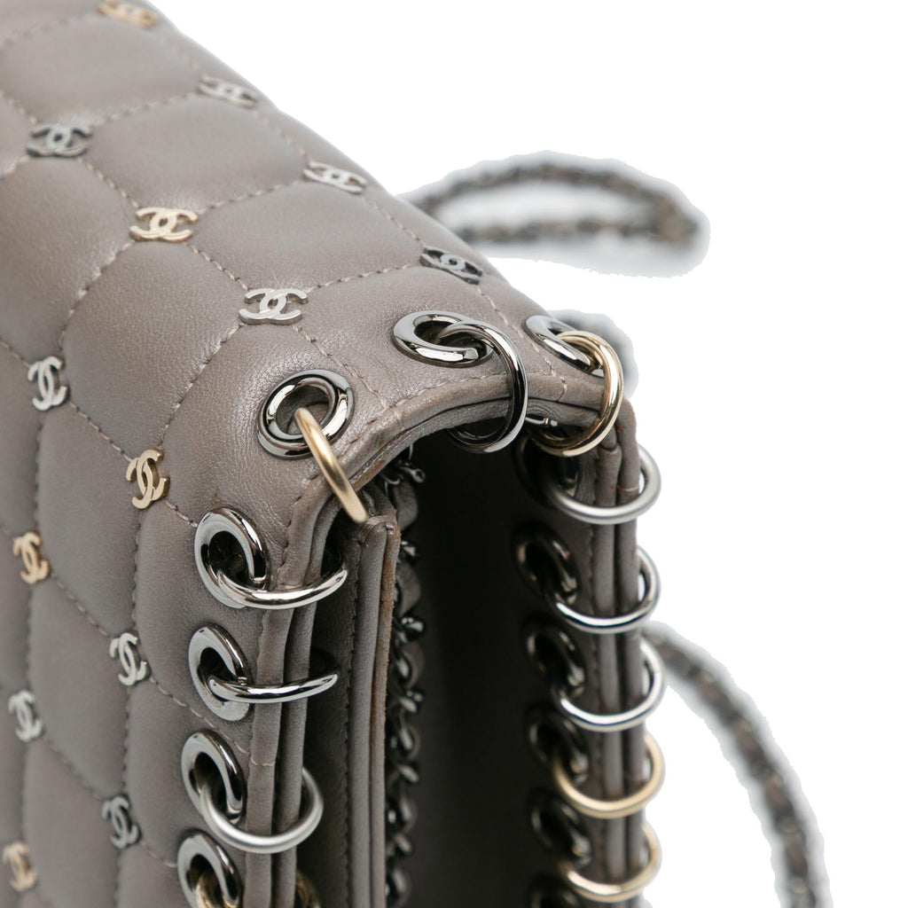 Chanel Small Lambskin Chocolate Bar CC Piercing Studded Chain Flap