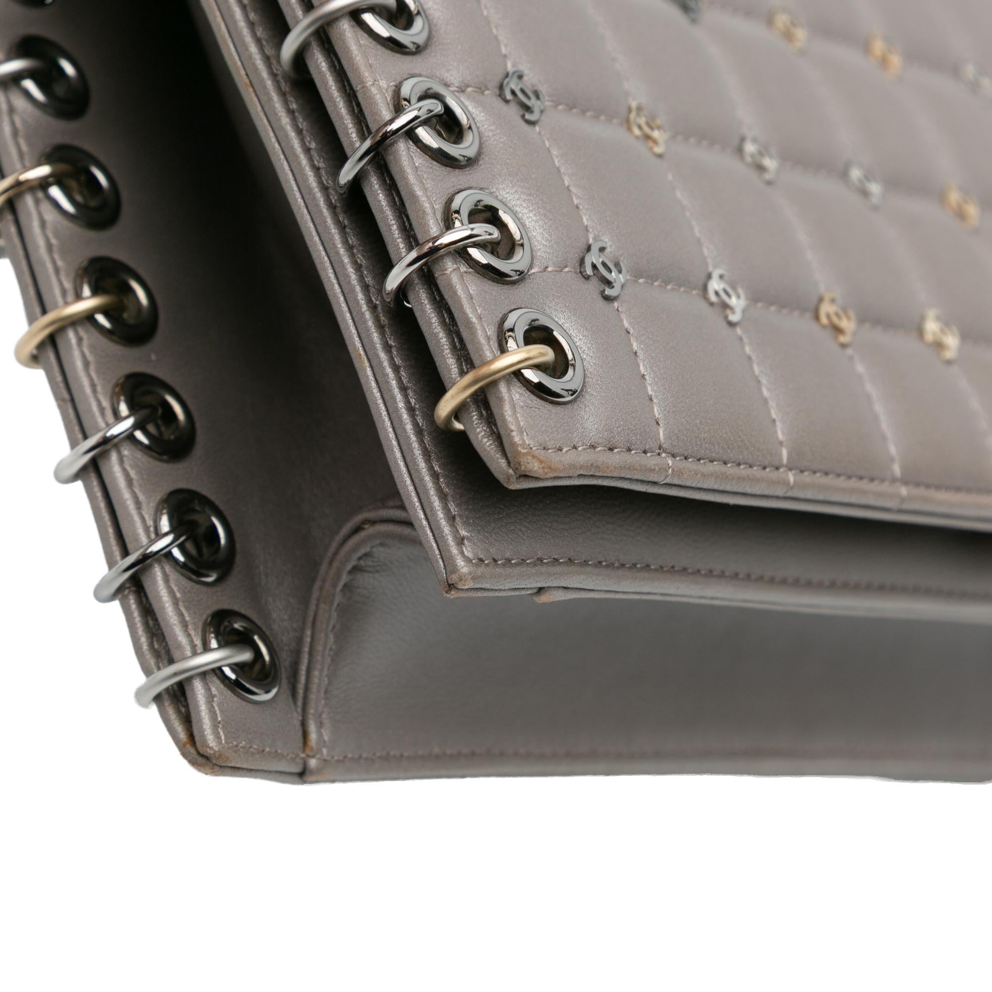 Chanel Small Lambskin Chocolate Bar CC Piercing Studded Chain Flap