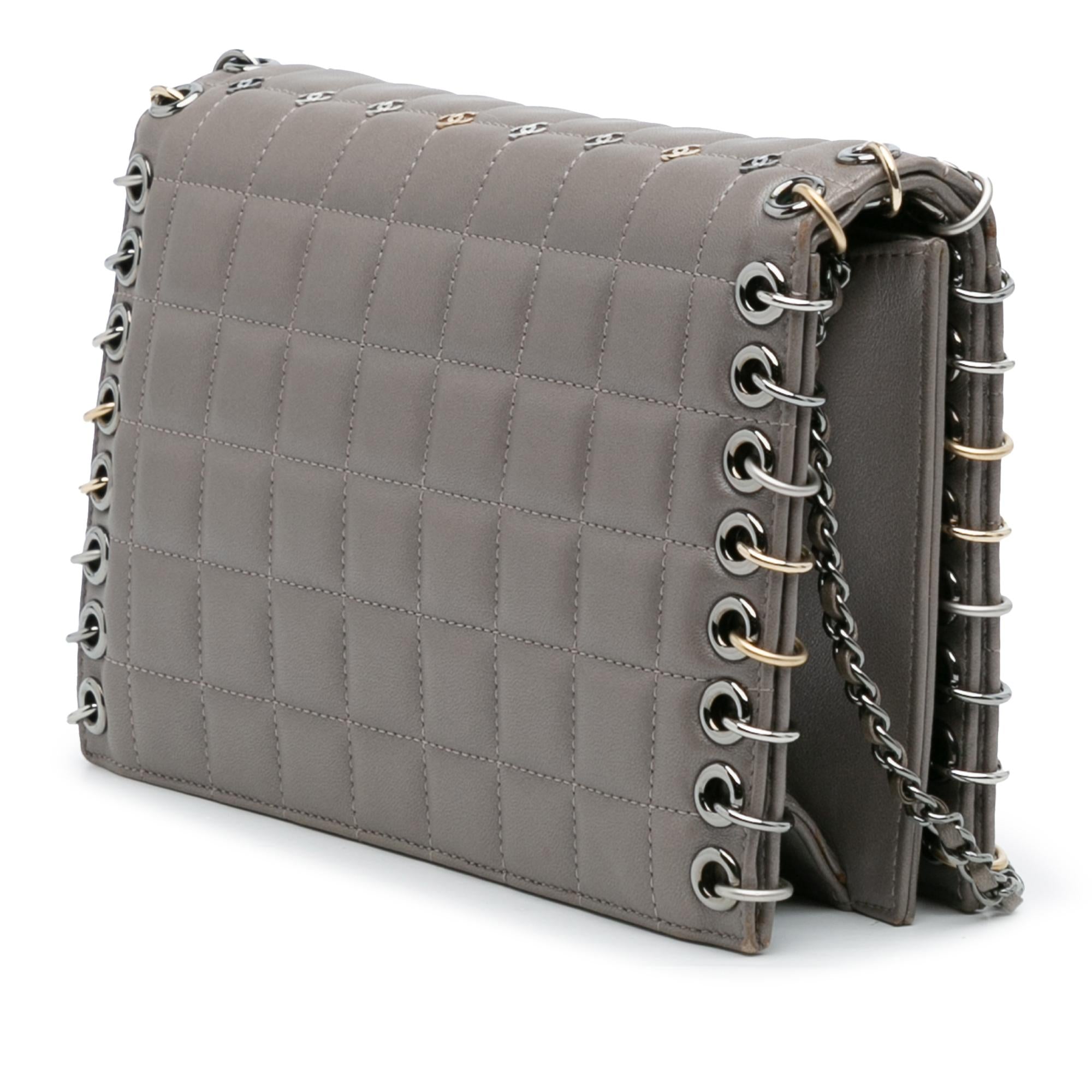 Chanel Small Lambskin Chocolate Bar CC Piercing Studded Chain Flap