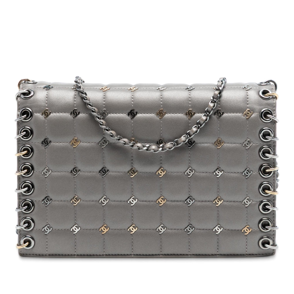 Chanel Small Lambskin Chocolate Bar CC Piercing Studded Chain Flap