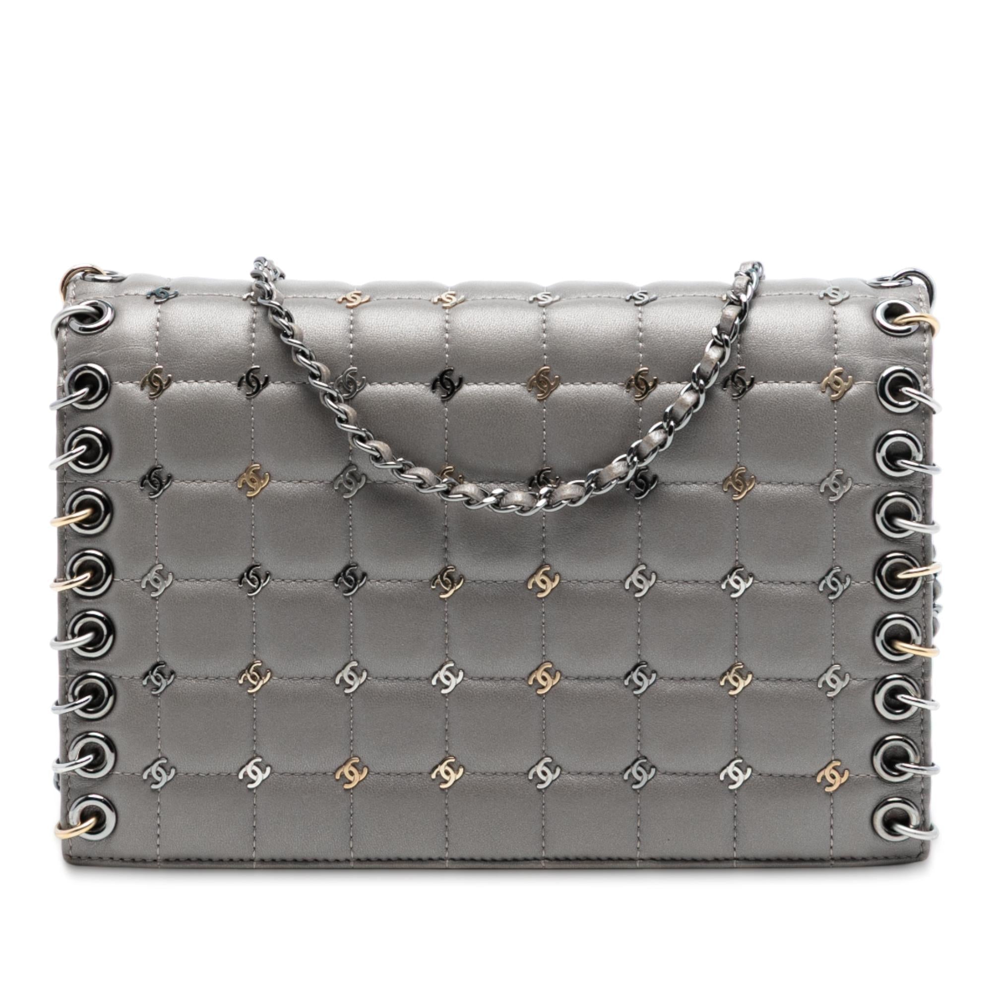 Chanel Small Lambskin Chocolate Bar CC Piercing Studded Chain Flap