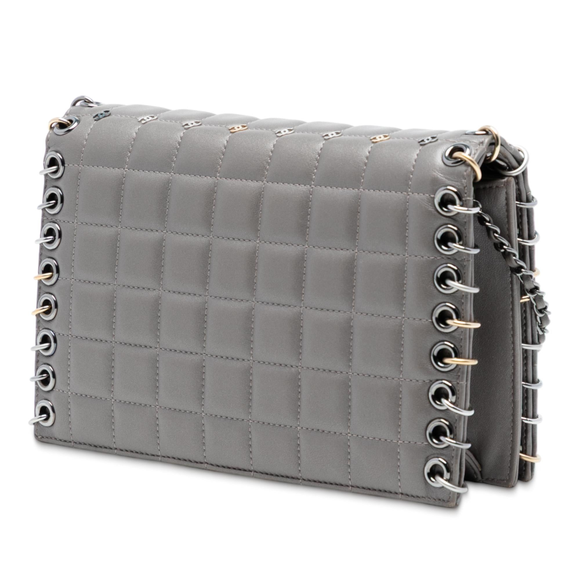 Chanel Small Lambskin Chocolate Bar CC Piercing Studded Chain Flap