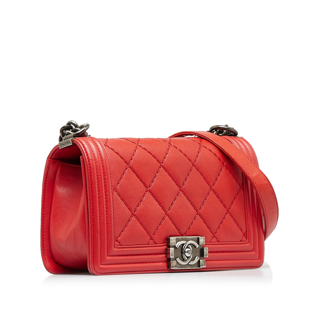 Chanel Small Lambskin Double Stitch Boy Flap
