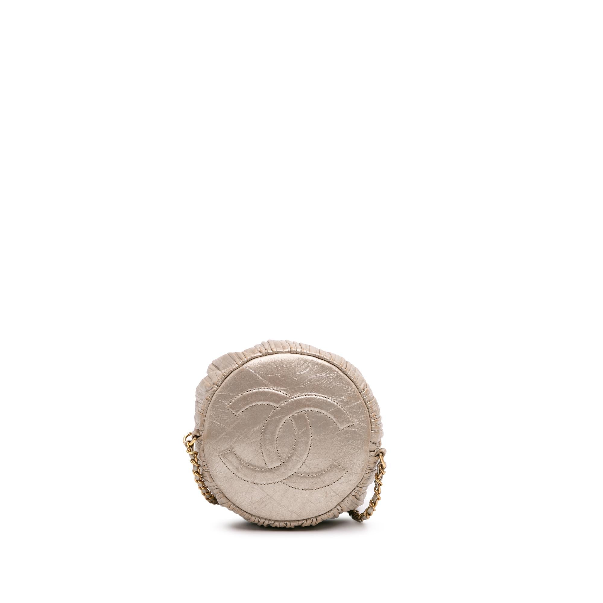 Chanel Small Metallic Calfskin Coco Pleats Drawstring Backpack