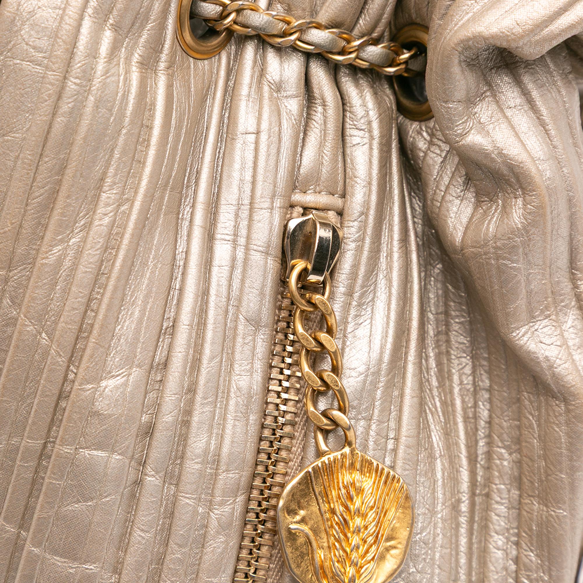 Chanel Small Metallic Calfskin Coco Pleats Drawstring Backpack