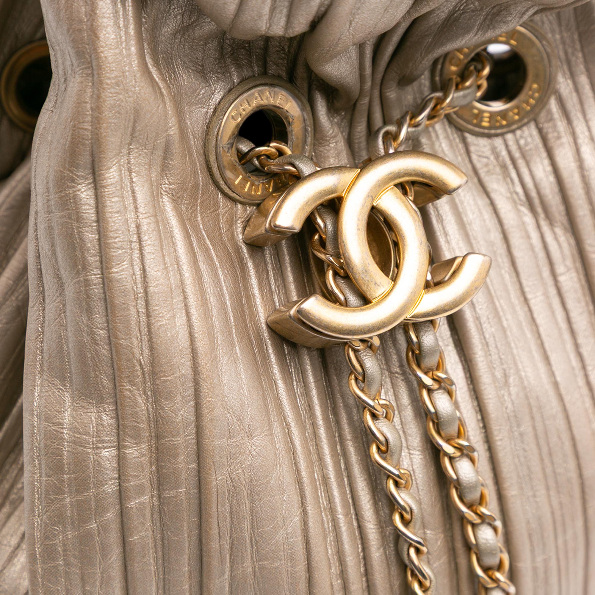 Chanel Small Metallic Calfskin Coco Pleats Drawstring Backpack