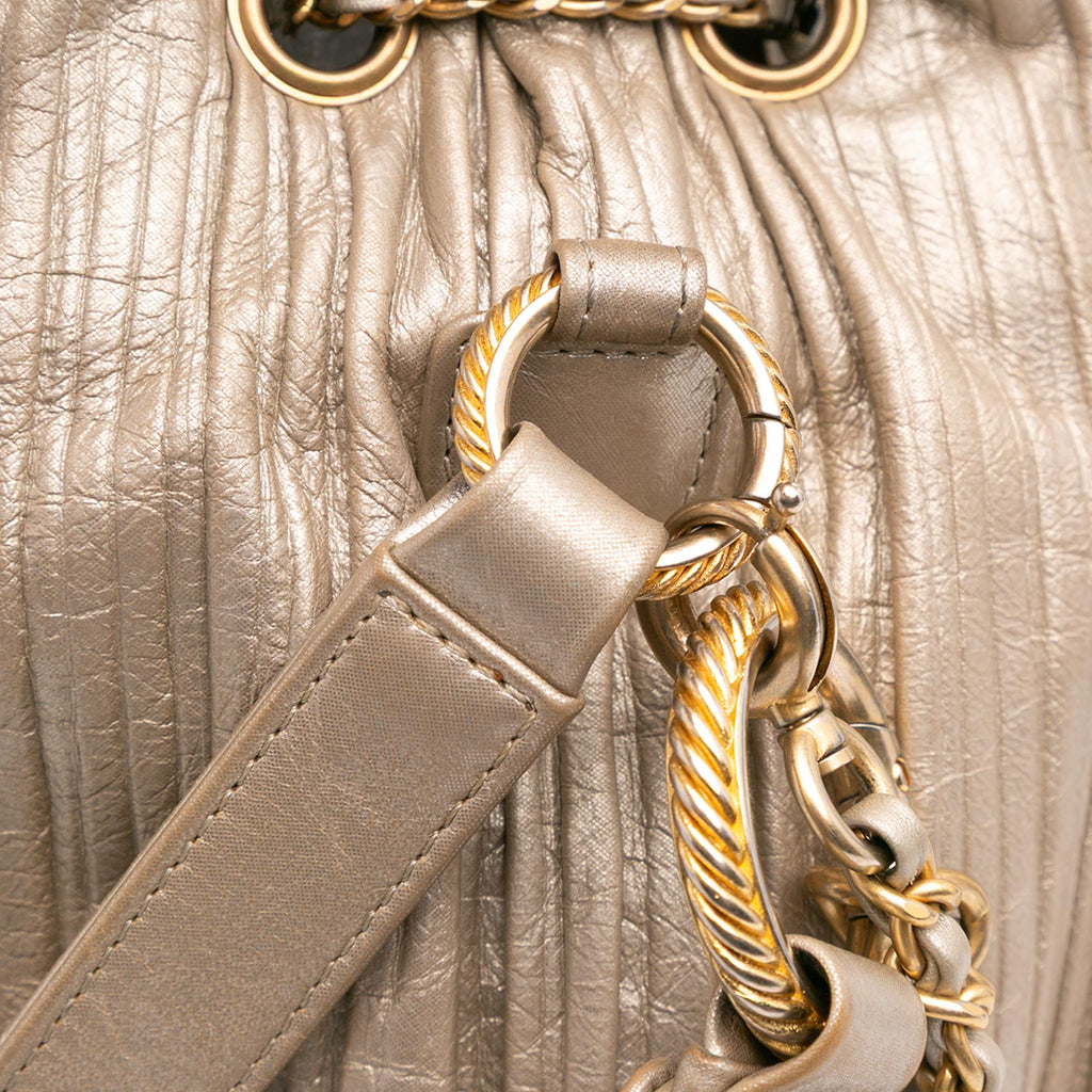 Chanel Small Metallic Calfskin Coco Pleats Drawstring Backpack