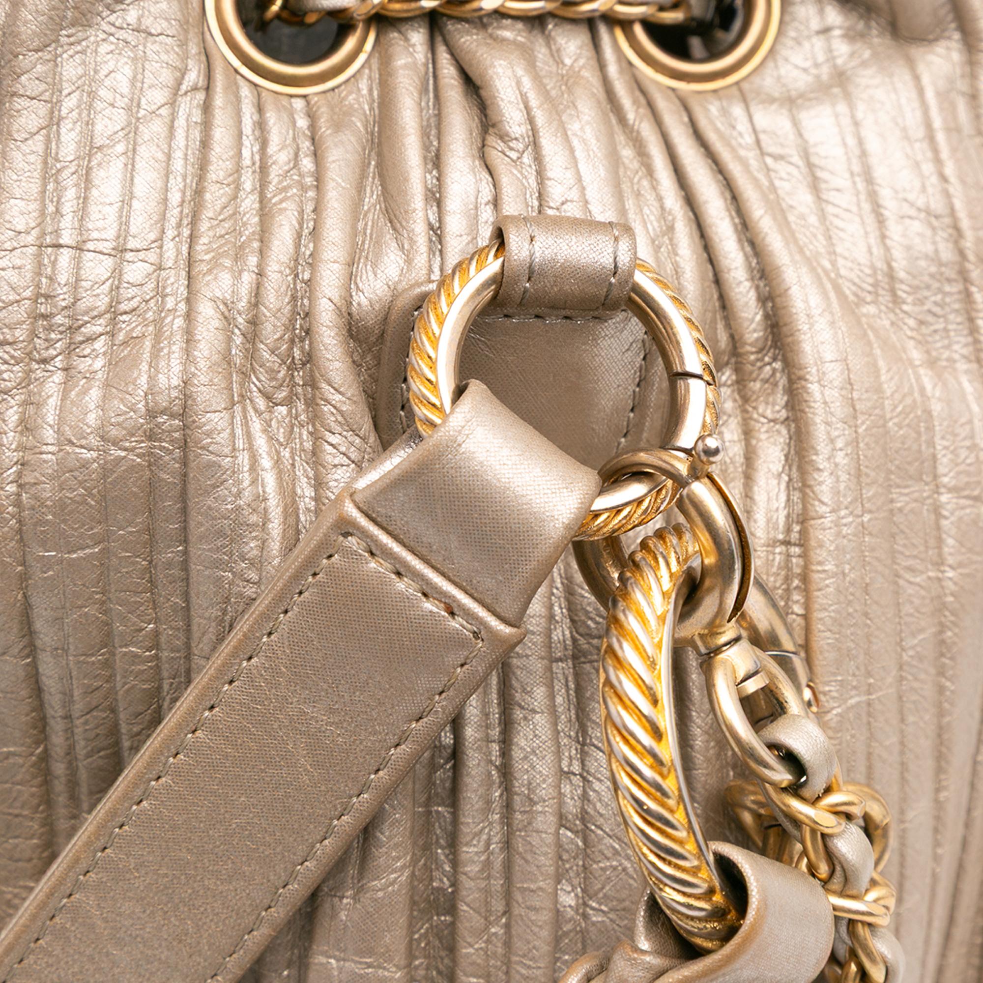 Chanel Small Metallic Calfskin Coco Pleats Drawstring Backpack