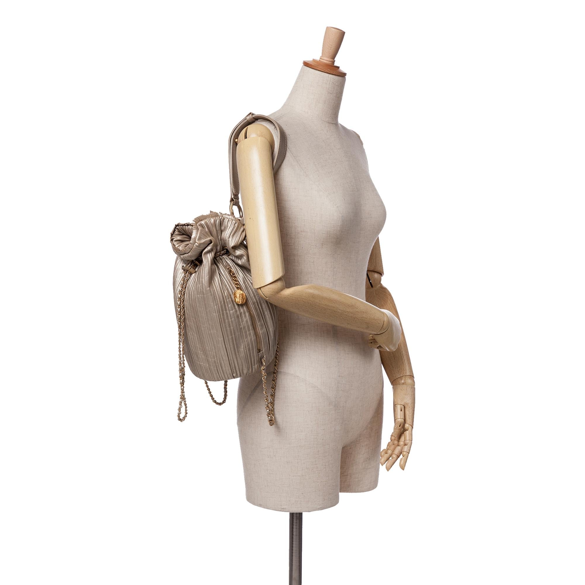 Chanel Small Metallic Calfskin Coco Pleats Drawstring Backpack
