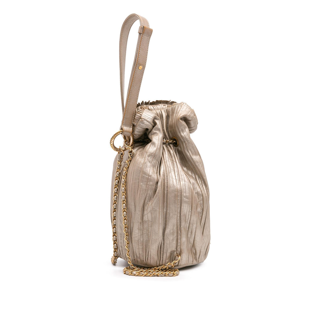 Chanel Small Metallic Calfskin Coco Pleats Drawstring Backpack