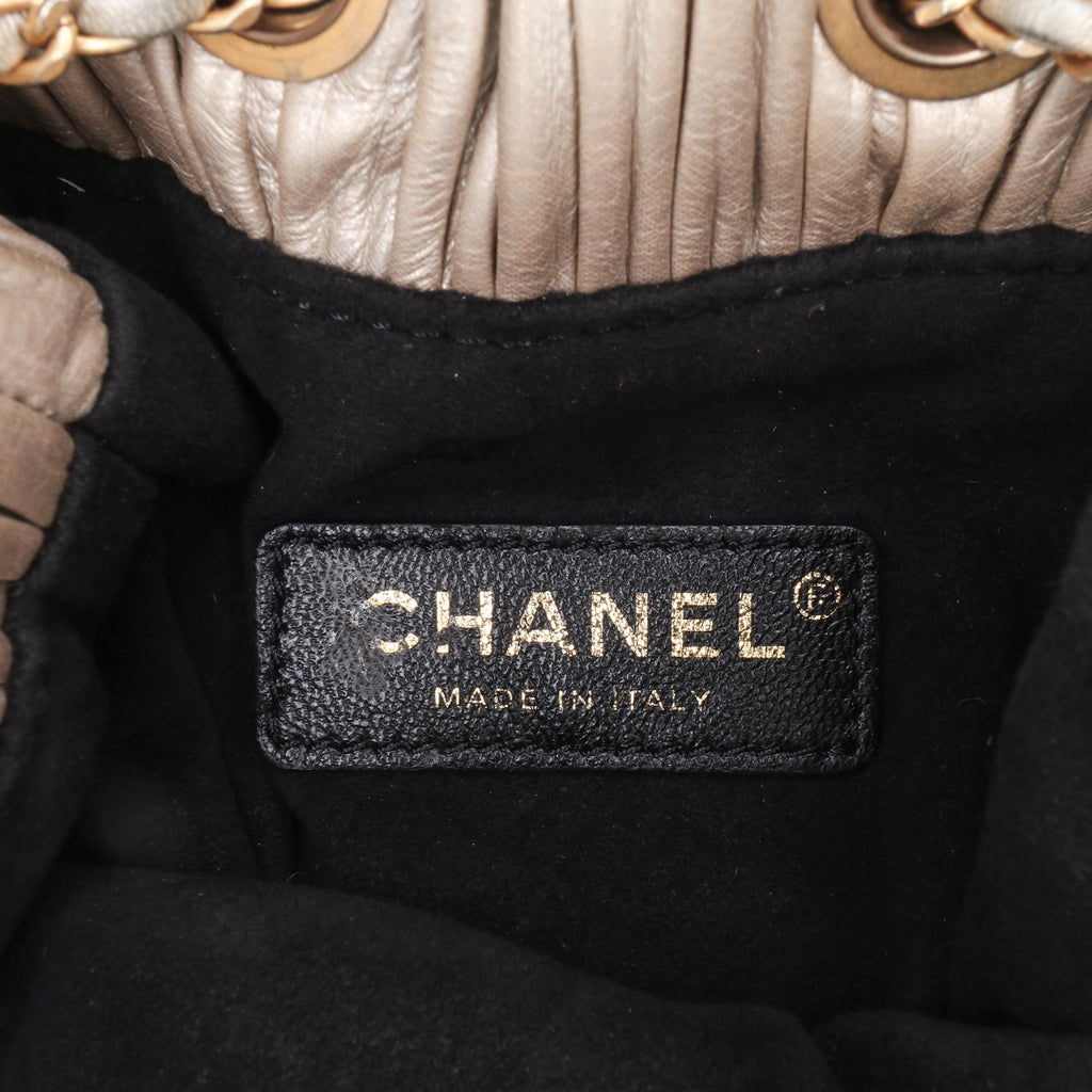 Chanel Small Metallic Calfskin Coco Pleats Drawstring Backpack