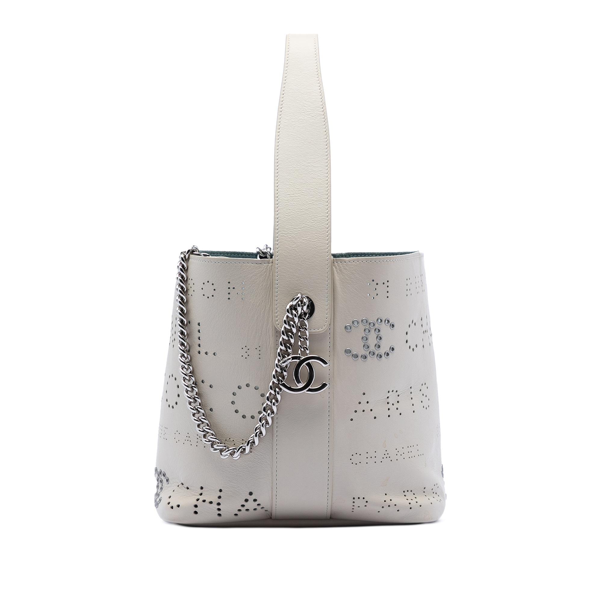 Chanel Small Perforated Calfskin Logo Eyelet Bucket Bag