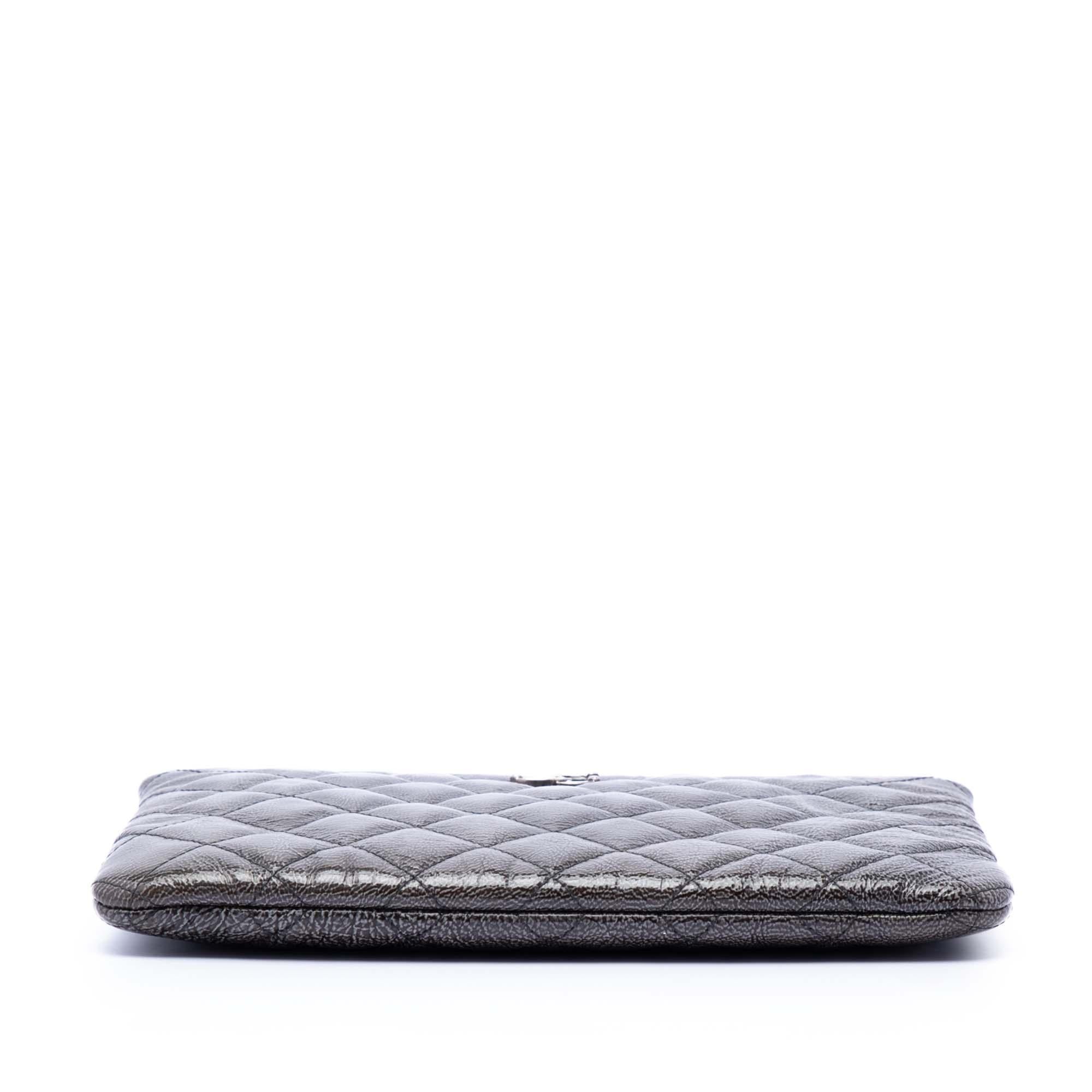 Chanel Small Quilted Crinkled Patent O Case Clutch