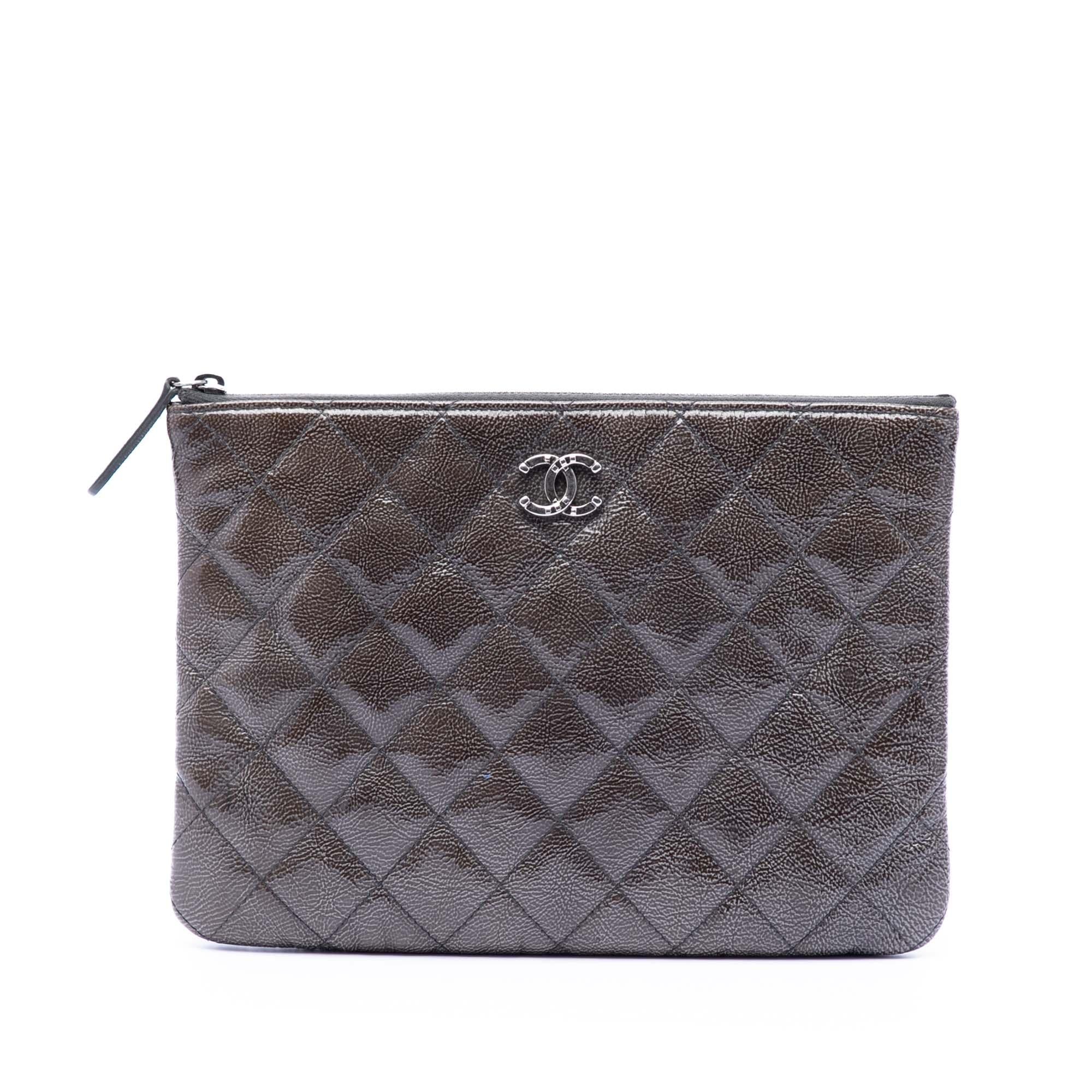 Chanel Small Quilted Crinkled Patent O Case Clutch