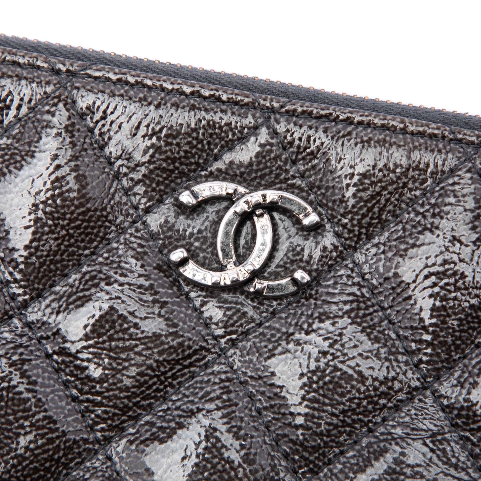 Chanel Small Quilted Crinkled Patent O Case Clutch