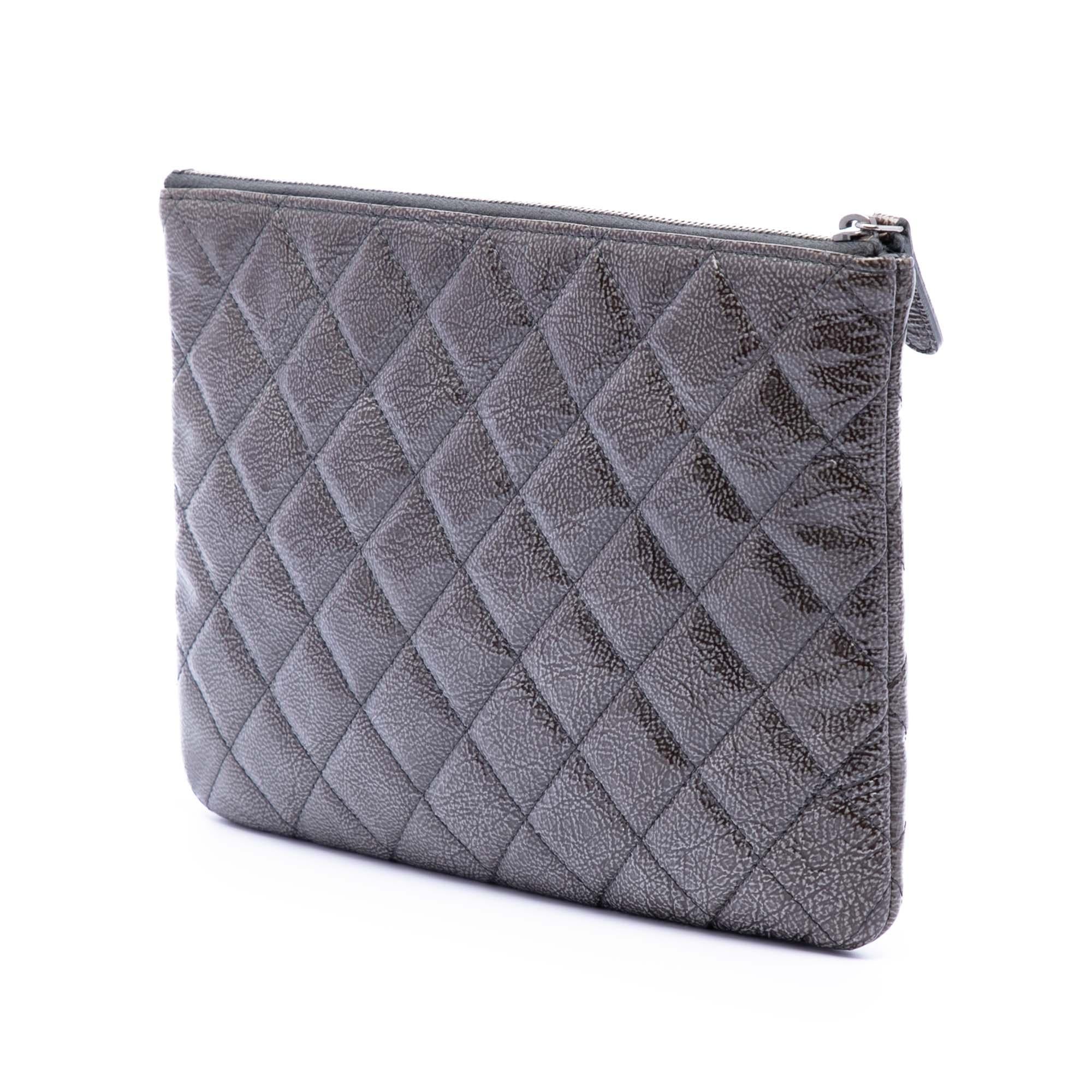 Chanel Small Quilted Crinkled Patent O Case Clutch