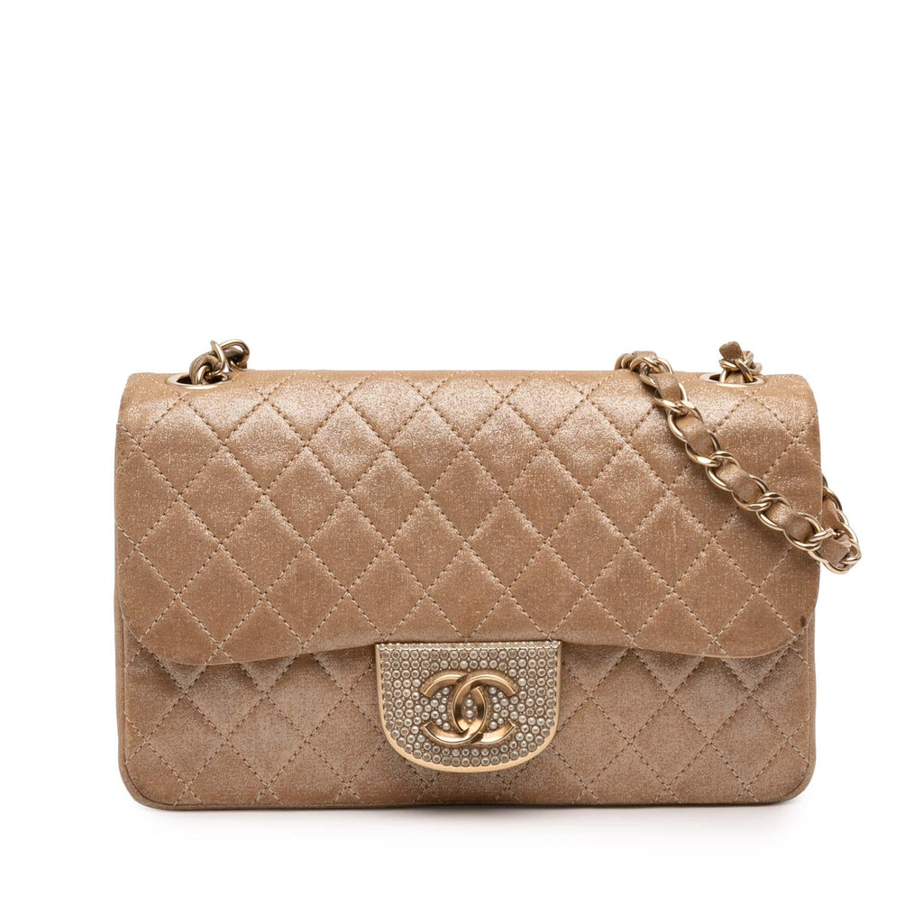 Chanel Small Quilted Iridescent Lambskin Pearl CC Crystal Flap
