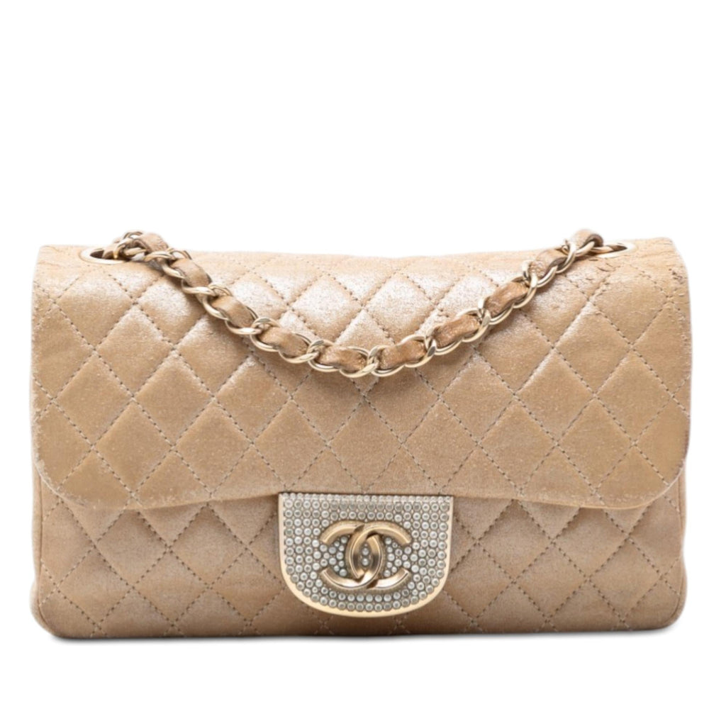 Chanel Small Quilted Iridescent Lambskin Pearl CC Crystal Flap