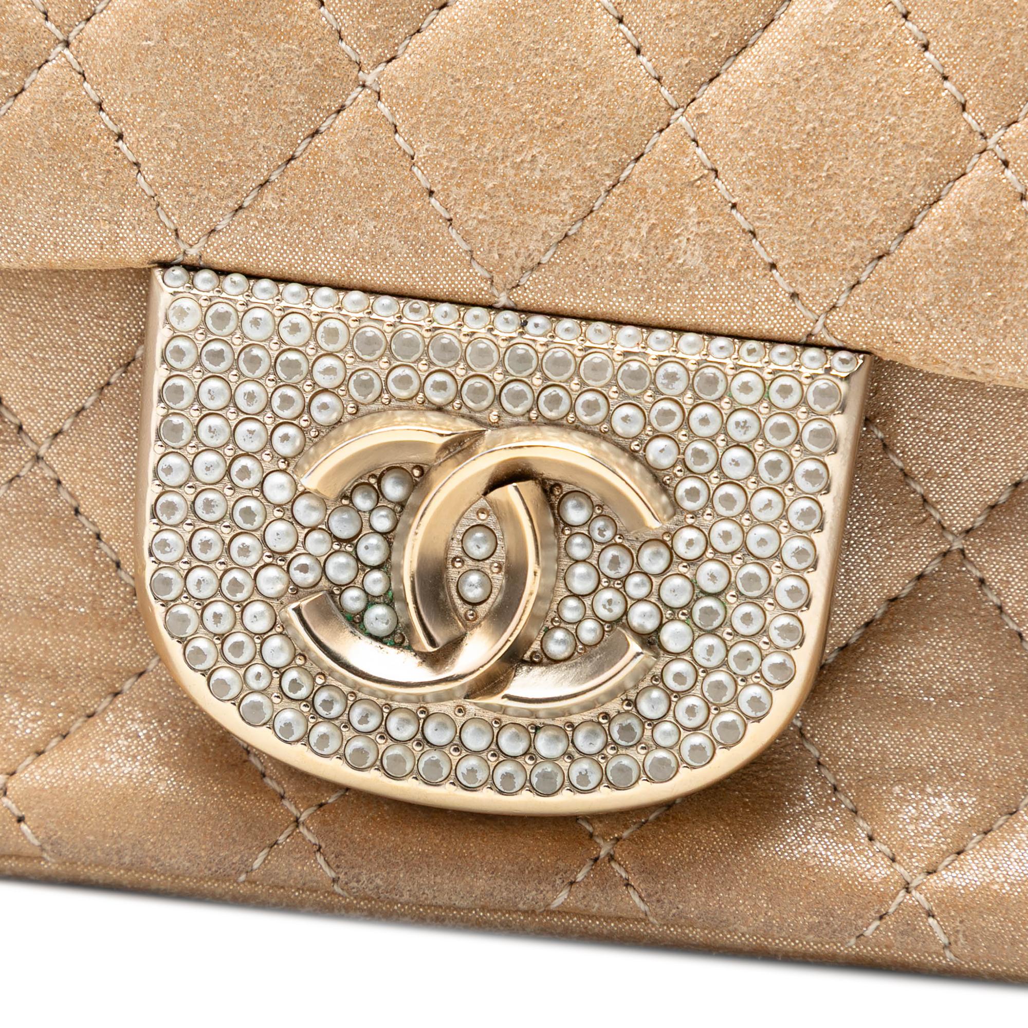 Chanel Small Quilted Iridescent Lambskin Pearl CC Crystal Flap