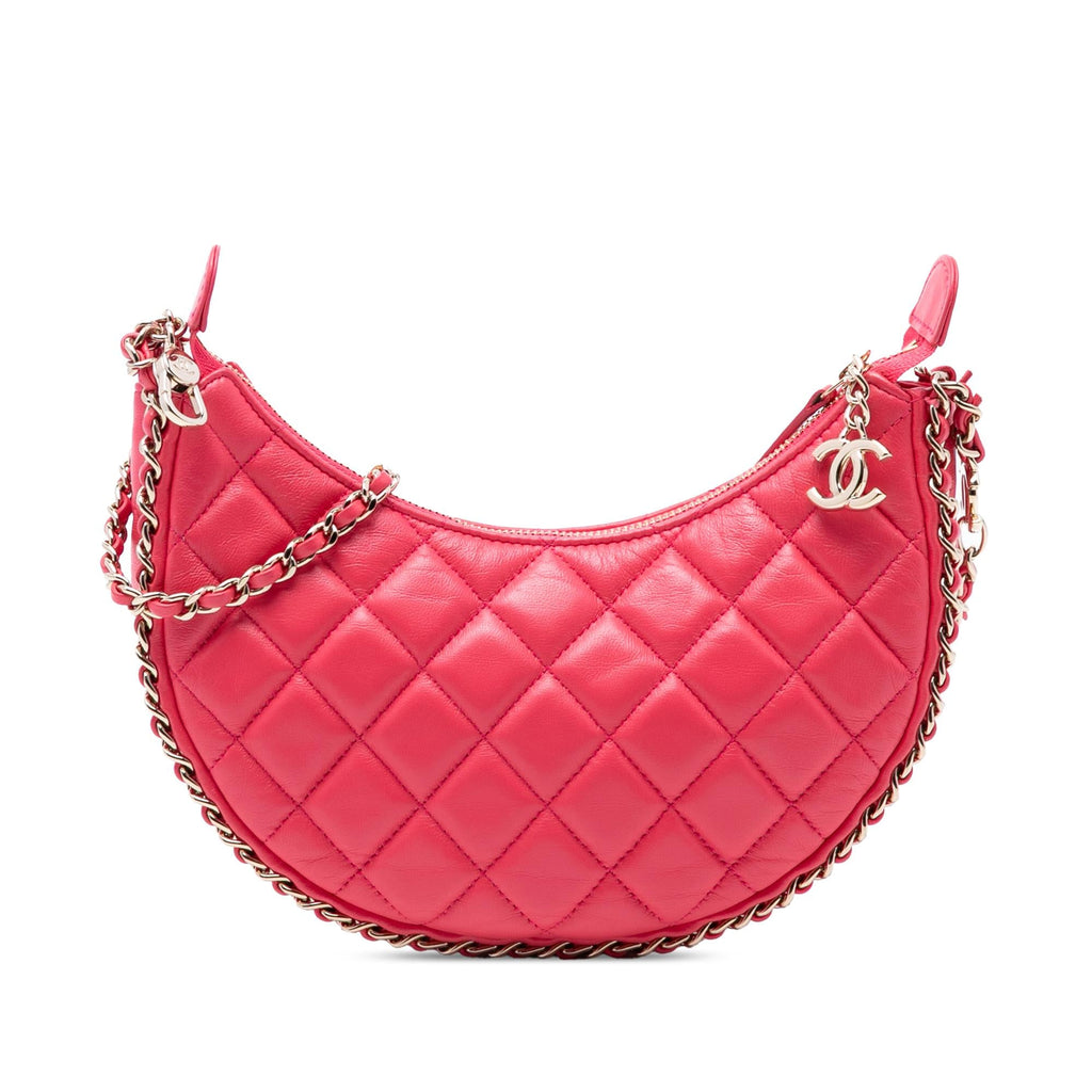 Chanel Small Quilted Lambskin Chain Around Hook Hobo Bag