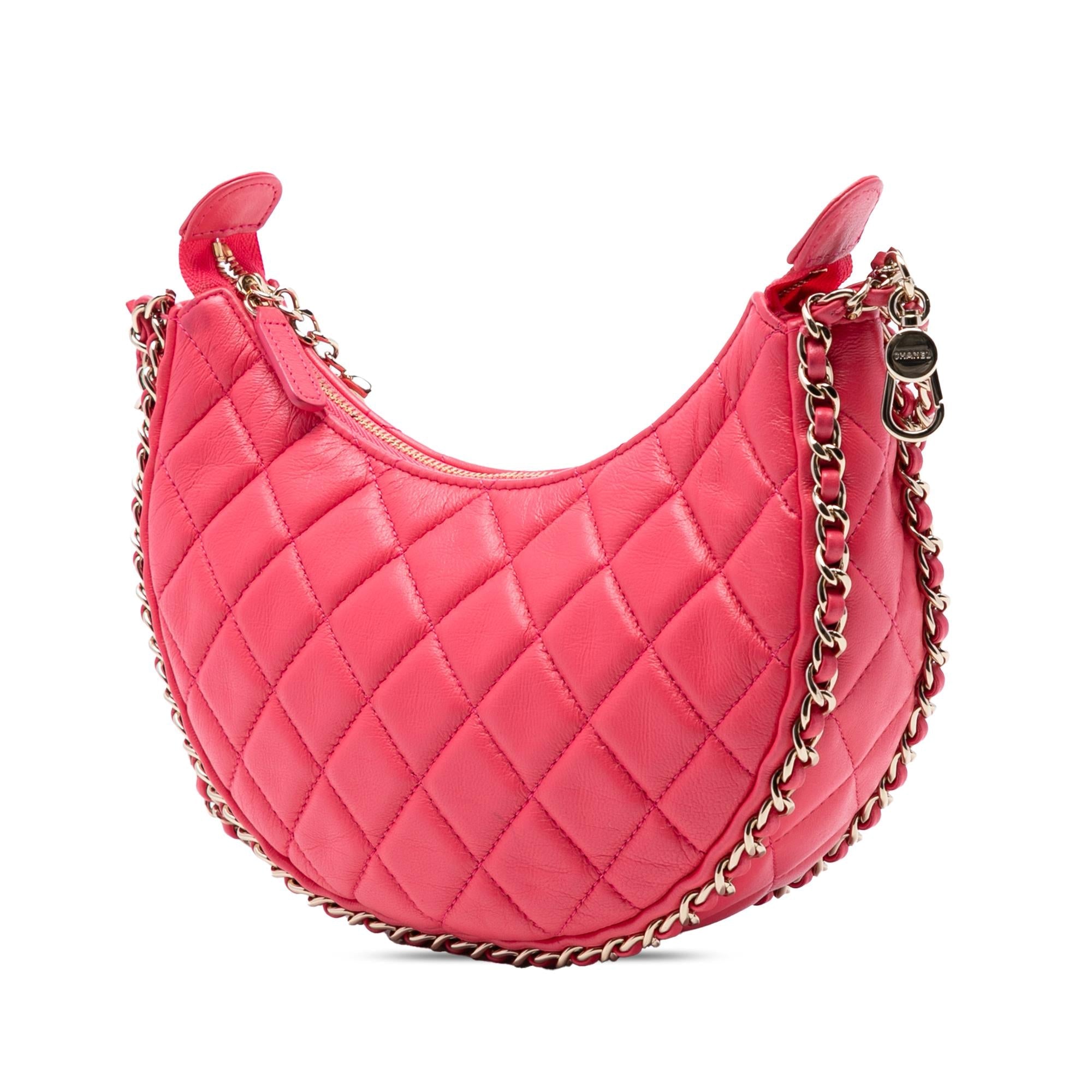 Chanel Small Quilted Lambskin Chain Around Hook Hobo Bag
