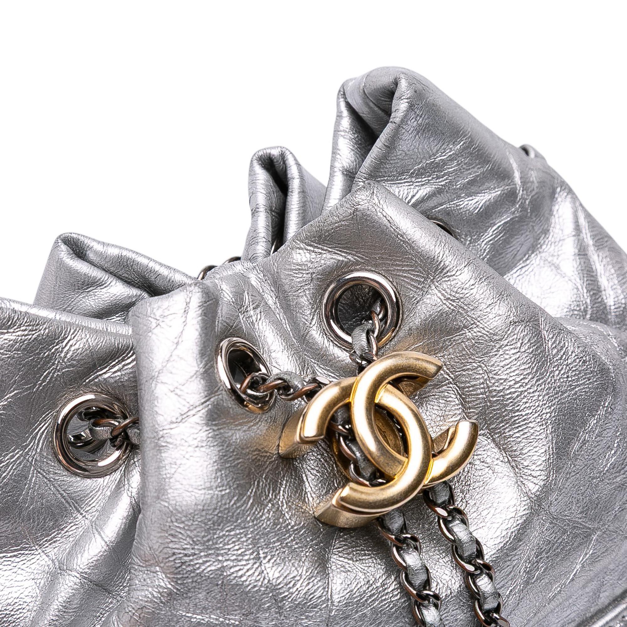 Chanel Small Quilted Metallic Aged Calfskin Gabrielle Bucket Bag