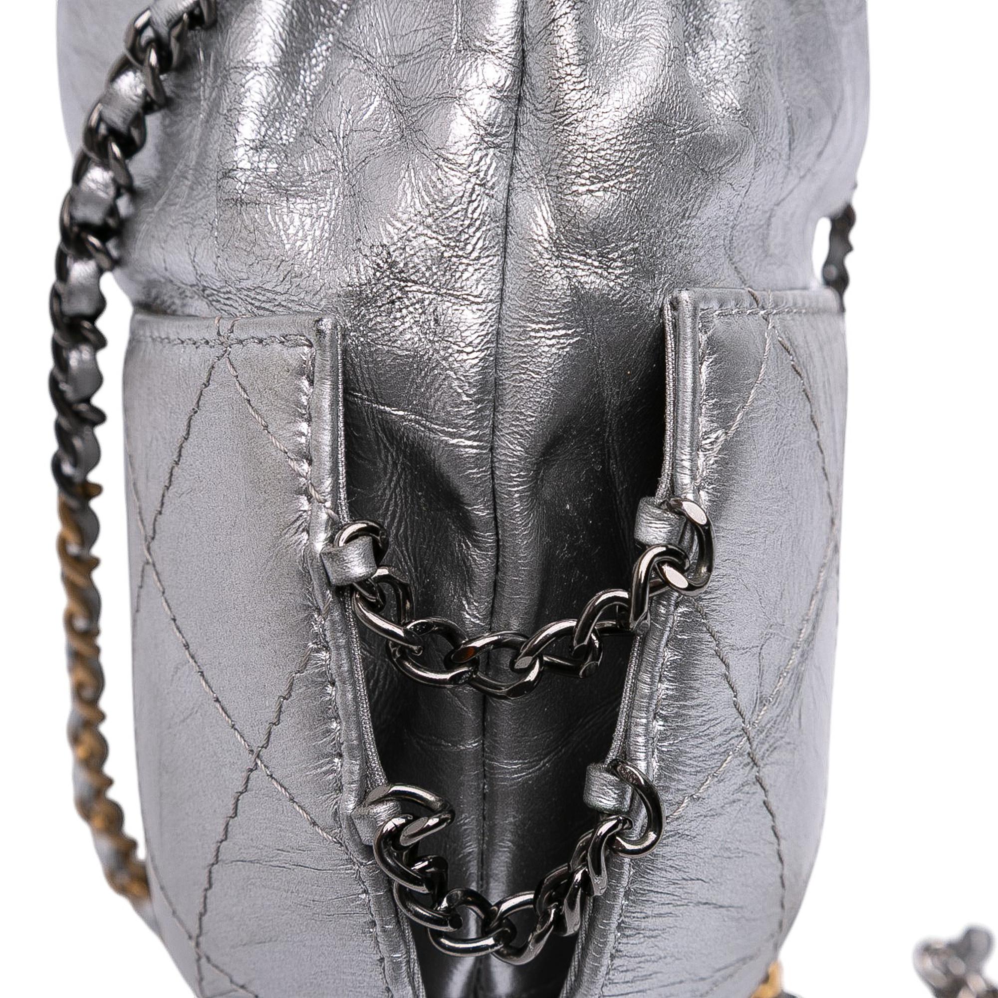 Chanel Small Quilted Metallic Aged Calfskin Gabrielle Bucket Bag