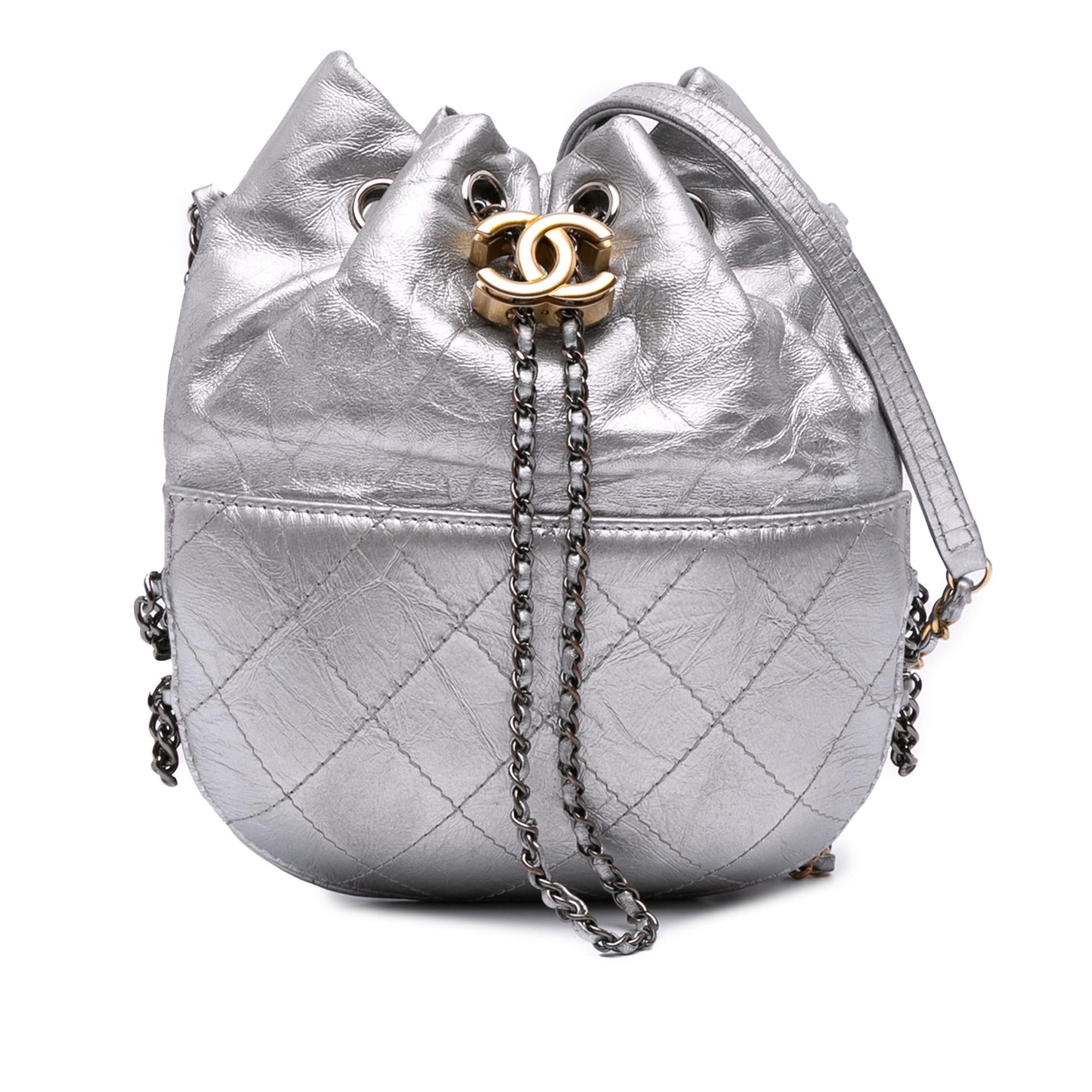 Chanel Small Quilted Metallic Aged Calfskin Gabrielle Bucket Bag