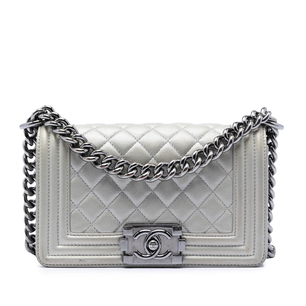 Chanel Small Quilted Metallic Caviar Boy Flap