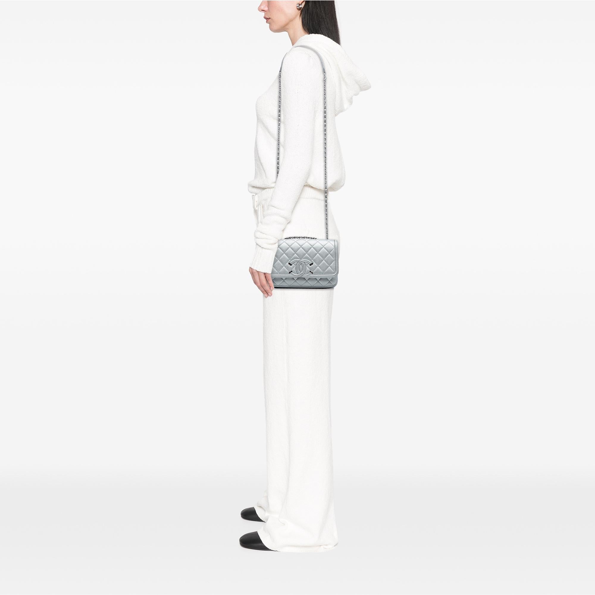 Chanel Small Quilted Metallic Caviar CC Filigree Flap