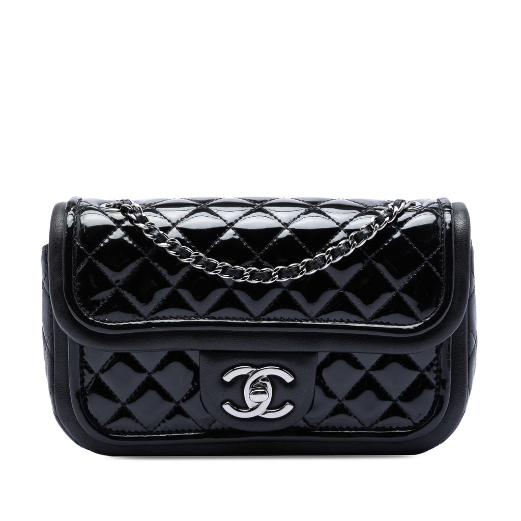 Chanel Small Quilted Patent and Lambskin Trimmed Classic Twist Flap