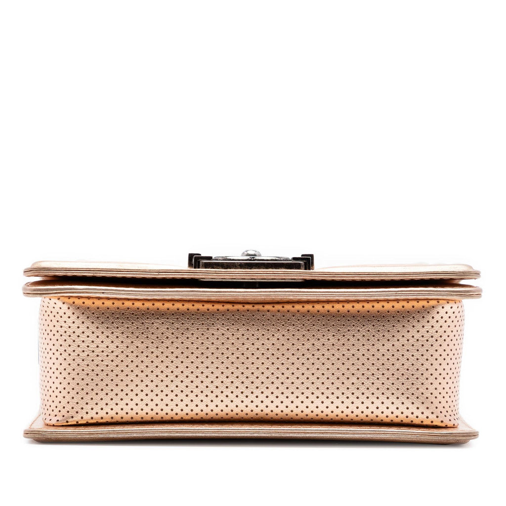 Chanel Small Quilted Perforated Metallic Lambskin Boy Flap