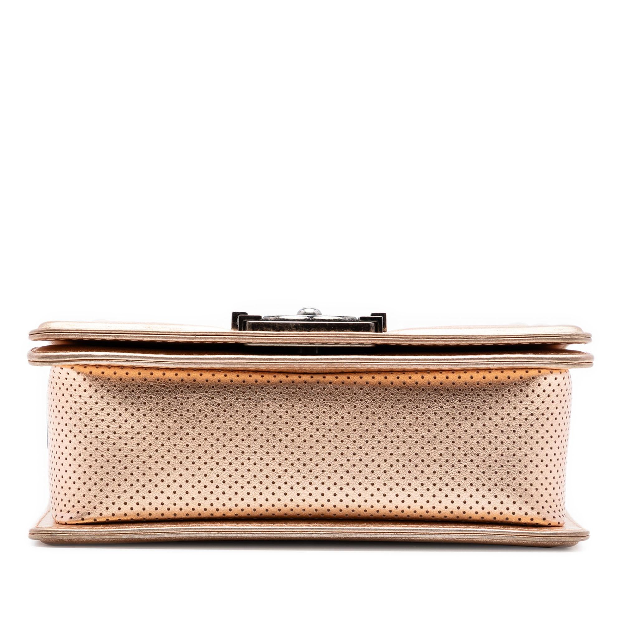 Chanel Small Quilted Perforated Metallic Lambskin Boy Flap