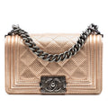 Chanel Small Quilted Perforated Metallic Lambskin Boy Flap