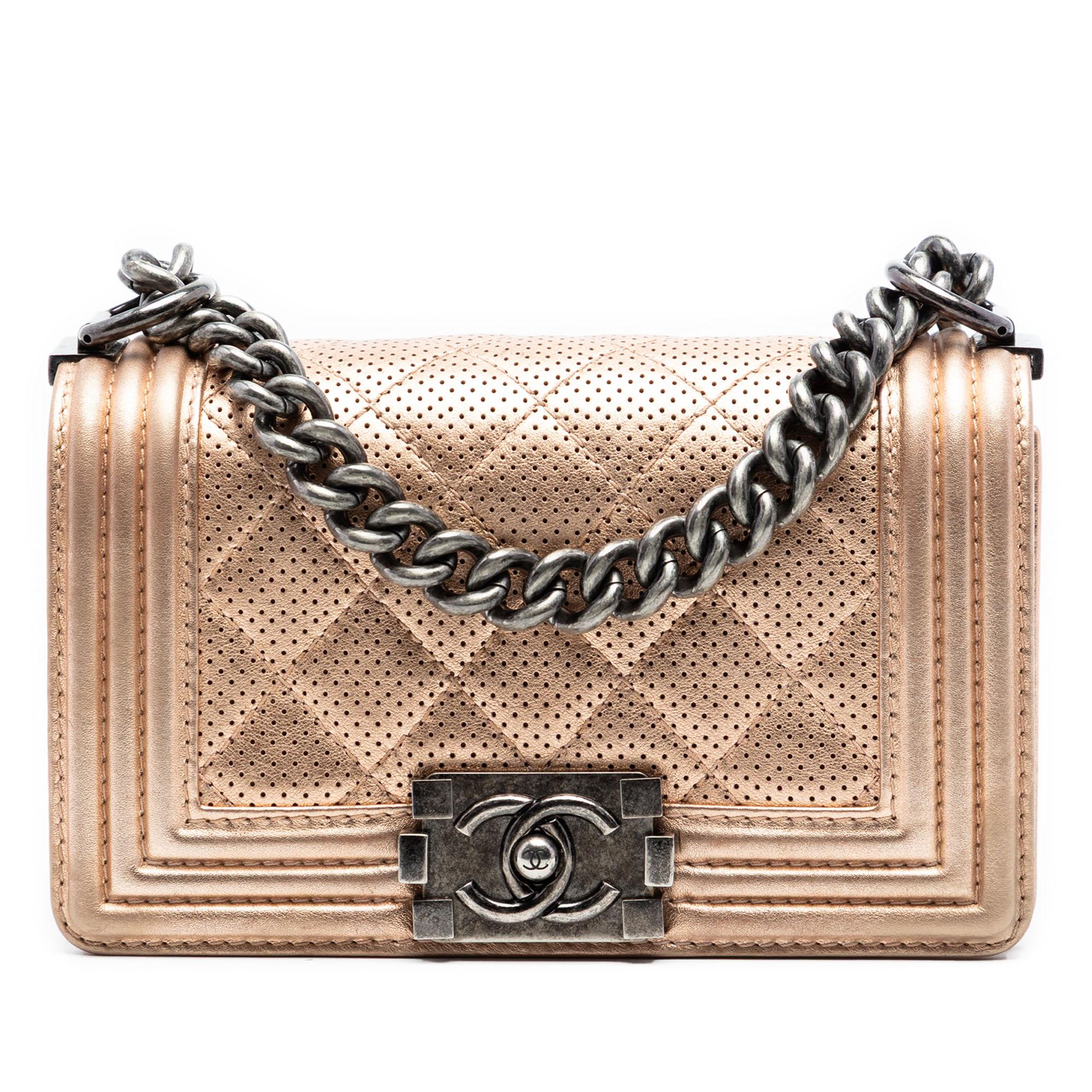 Chanel Small Quilted Perforated Metallic Lambskin Boy Flap