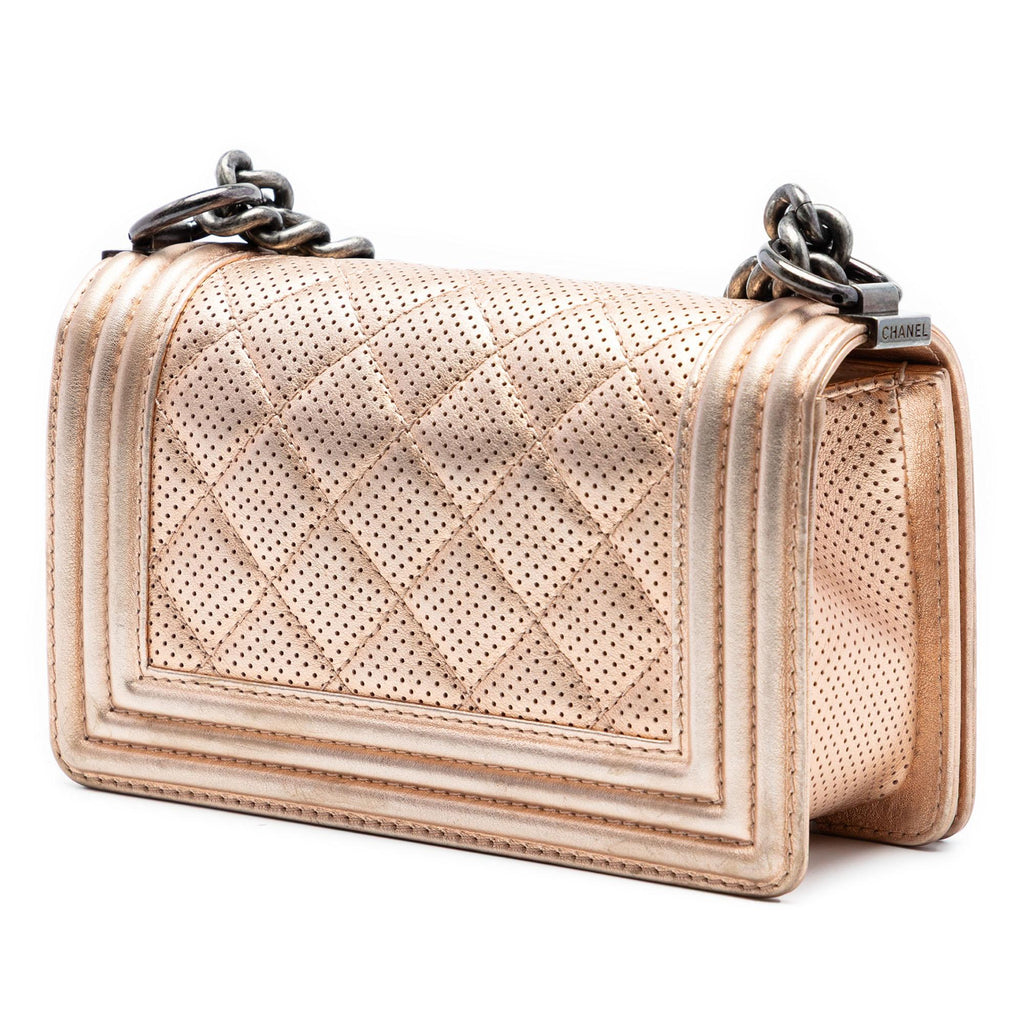 Chanel Small Quilted Perforated Metallic Lambskin Boy Flap