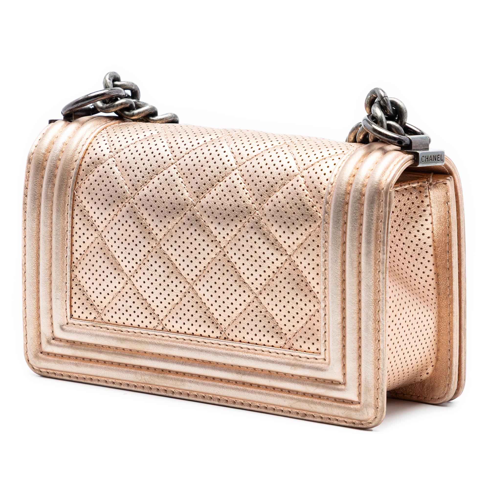 Chanel Small Quilted Perforated Metallic Lambskin Boy Flap
