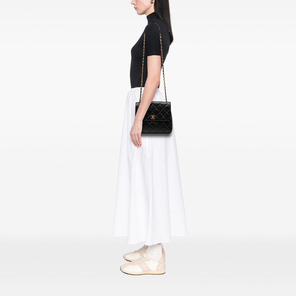 Chanel Small Square Lambskin Straight Single Flap