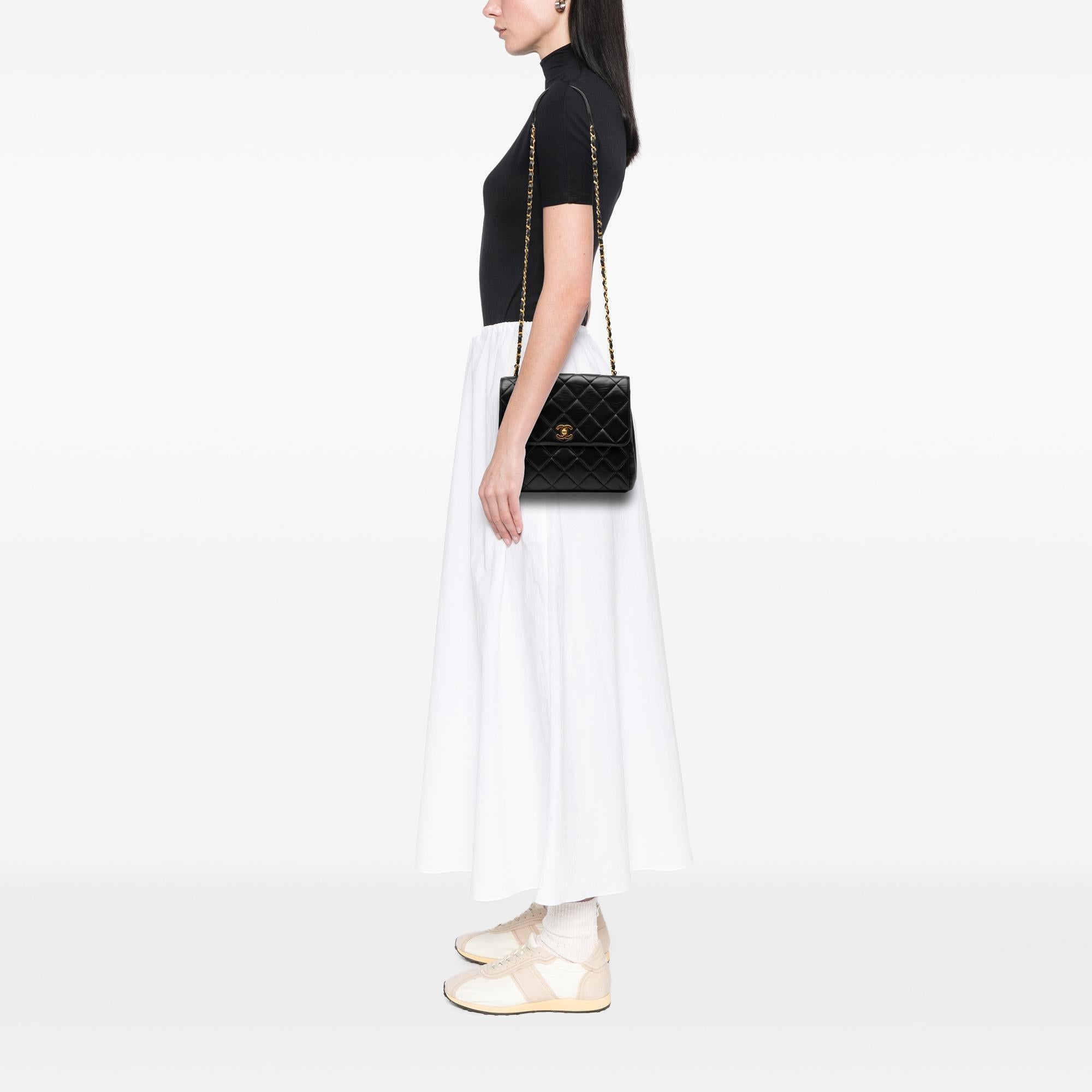 Chanel Small Square Lambskin Straight Single Flap