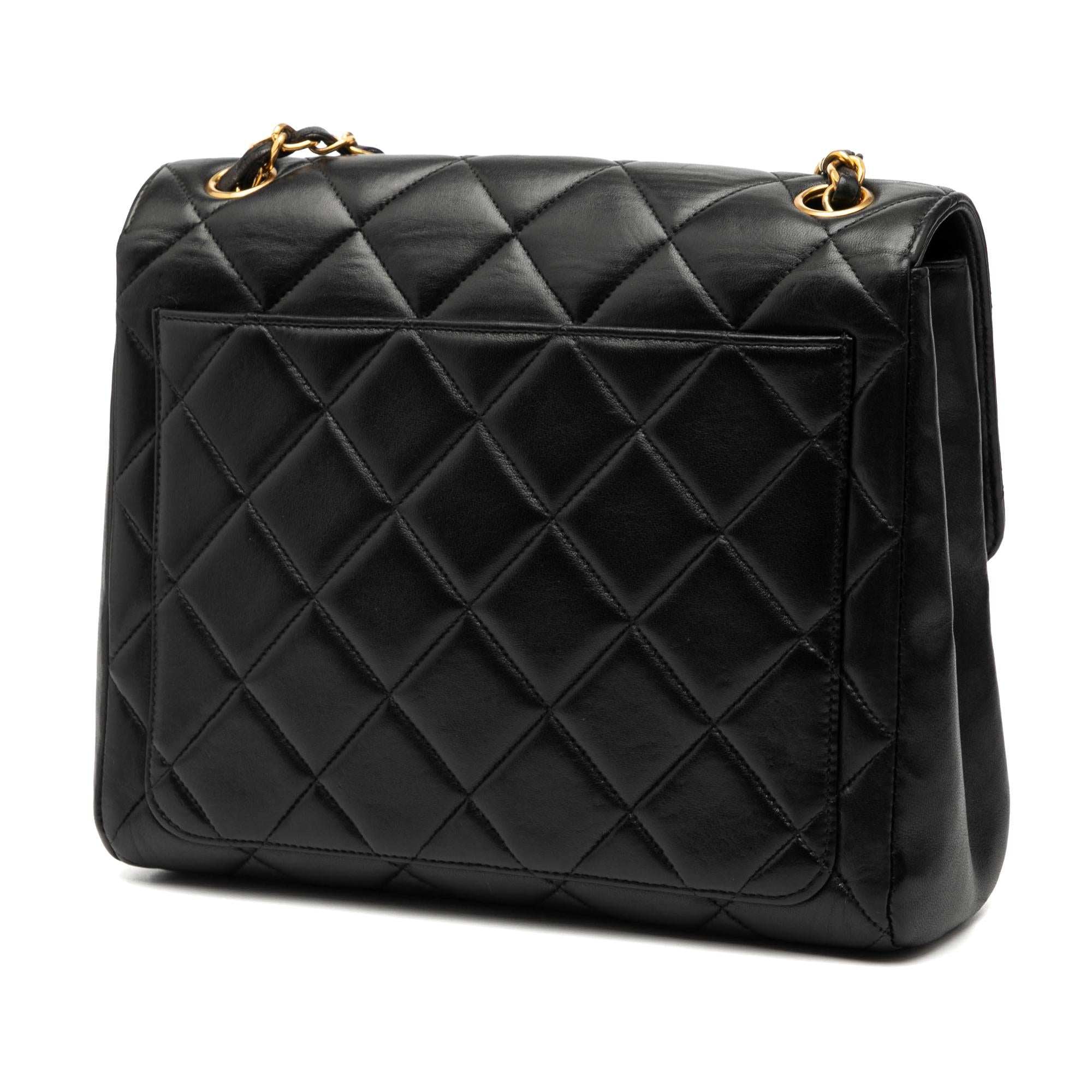 Chanel Small Square Lambskin Straight Single Flap