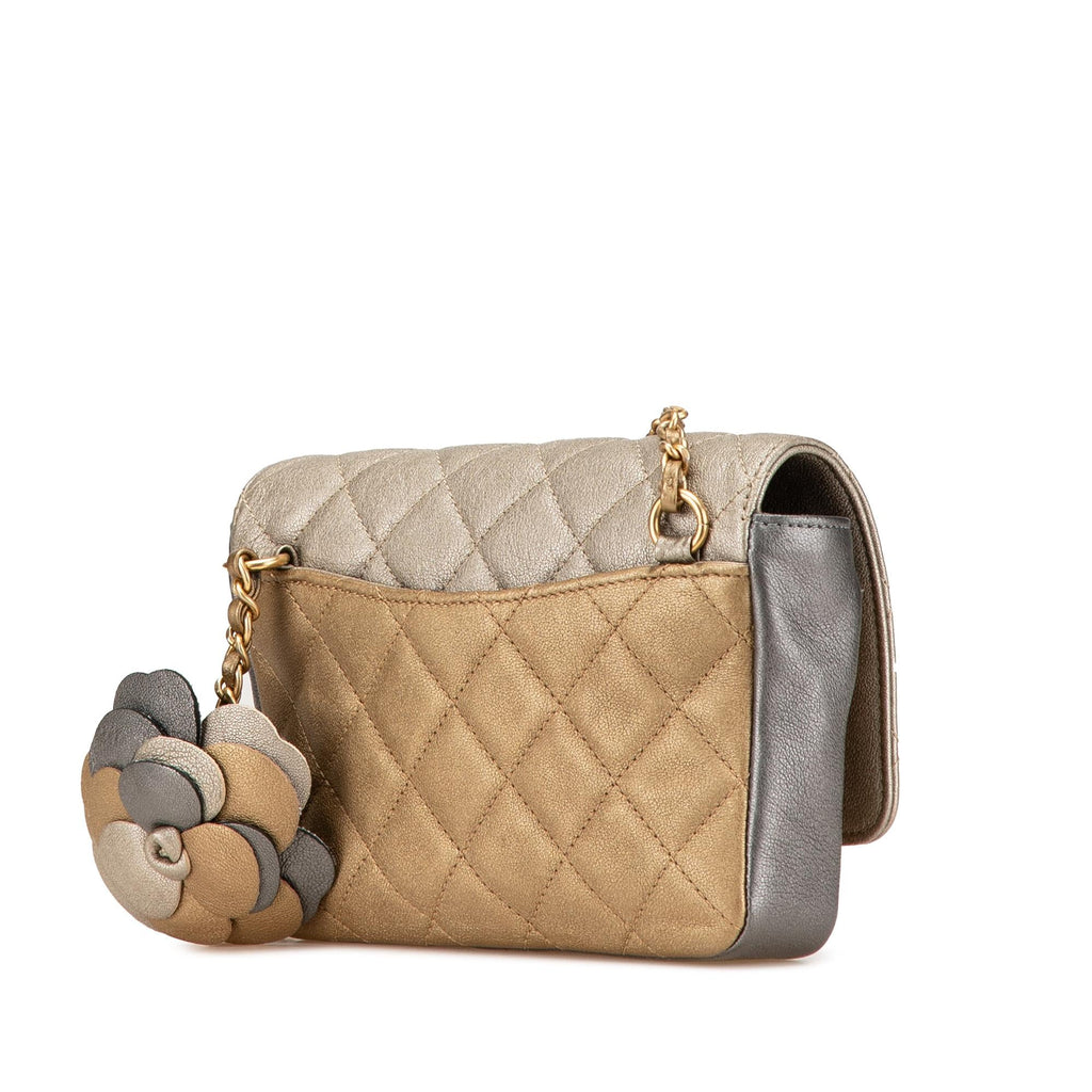 Chanel Small Tricolor Quilted Lambskin Camellia Flower Flap