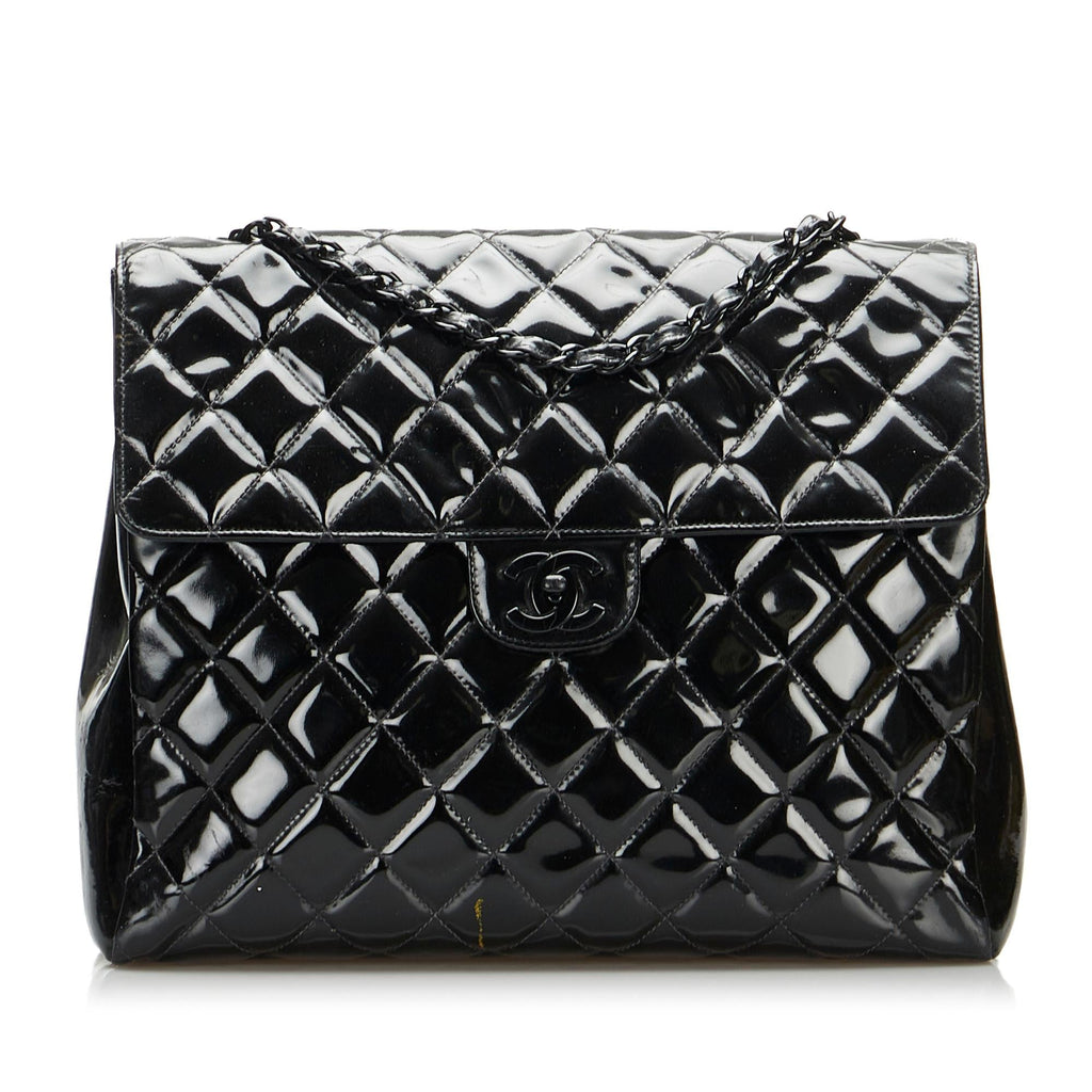 Chanel So Black Matelasse Patent Leather Single Flap Bag (SHG-6IHvZr)